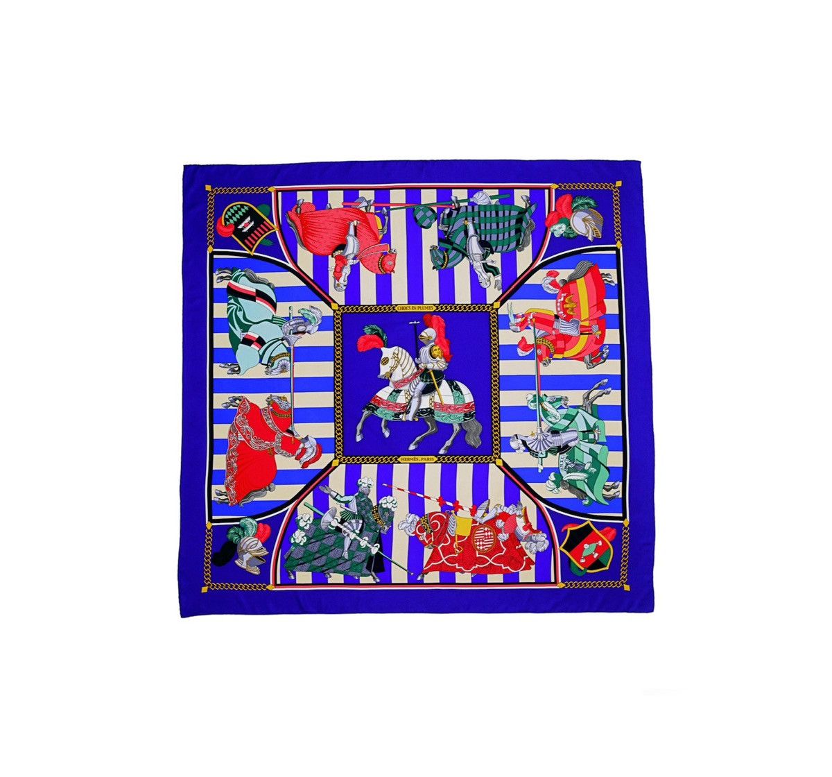 image of Hermes Carre 90 "chocs En Plumes" Silk Scarf Shawl in Blue, Women's