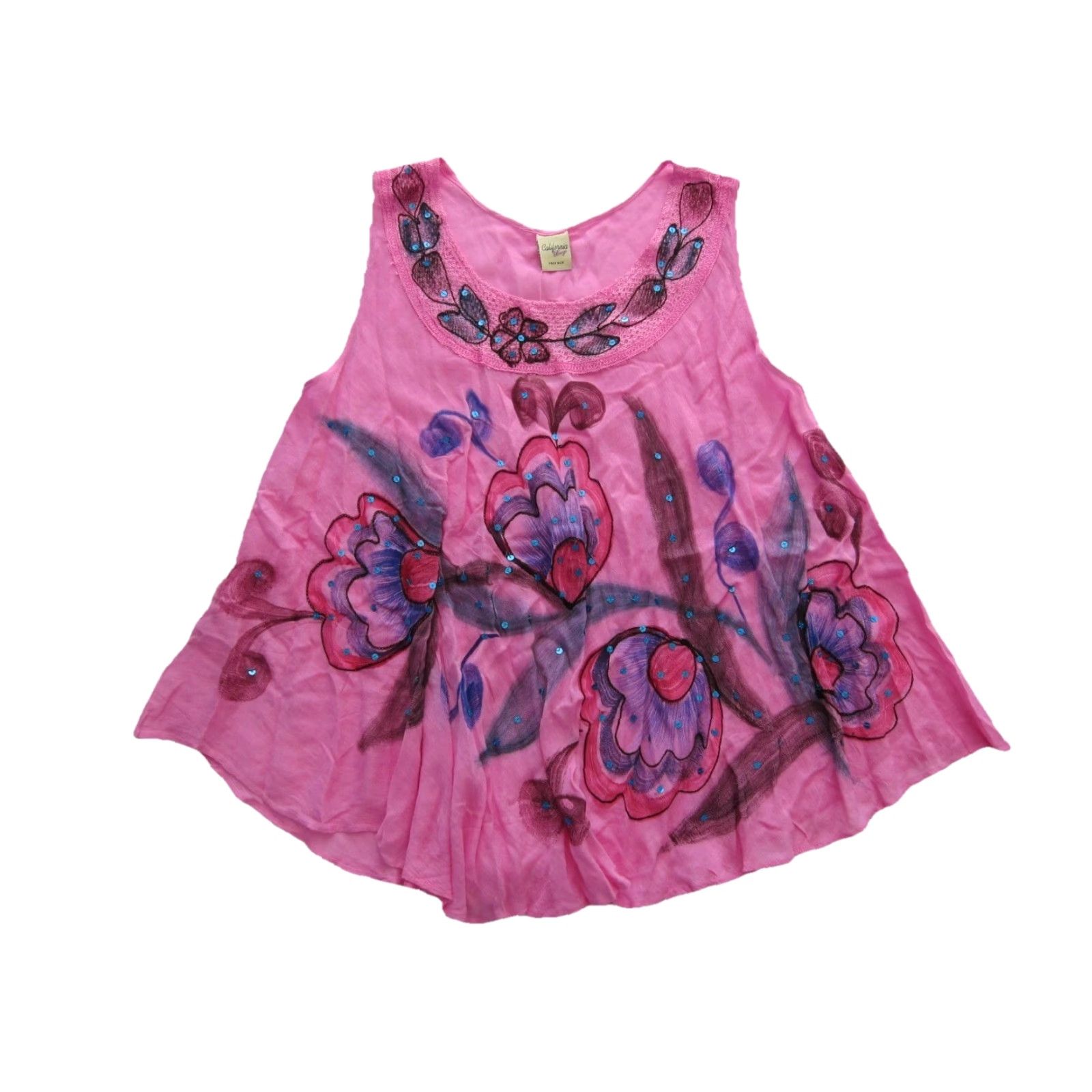 Vintage VINTAGE California Breeze Tank Women L Pink Floral Embroidered Sleeveless Rayon Blouse Large Size L / US 10 / IT 46 - 6 Thumbnail