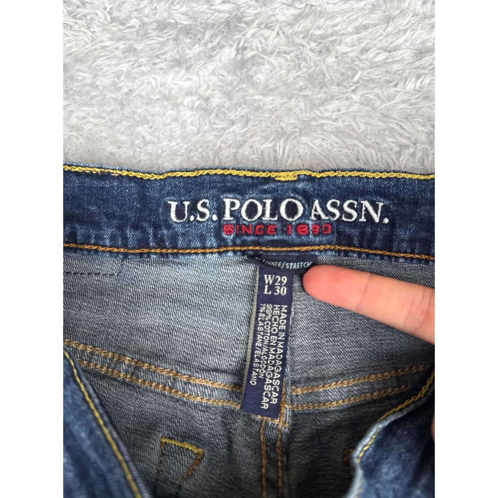 Vintage US Polo Assn Jeans Womens Straight 29 Blue Denim Cotton Blend Mid Rise 28x29 Distressed Zipper Button 90s Cowboy Theme Mens Womens Girls Size 29" - 6 Thumbnail