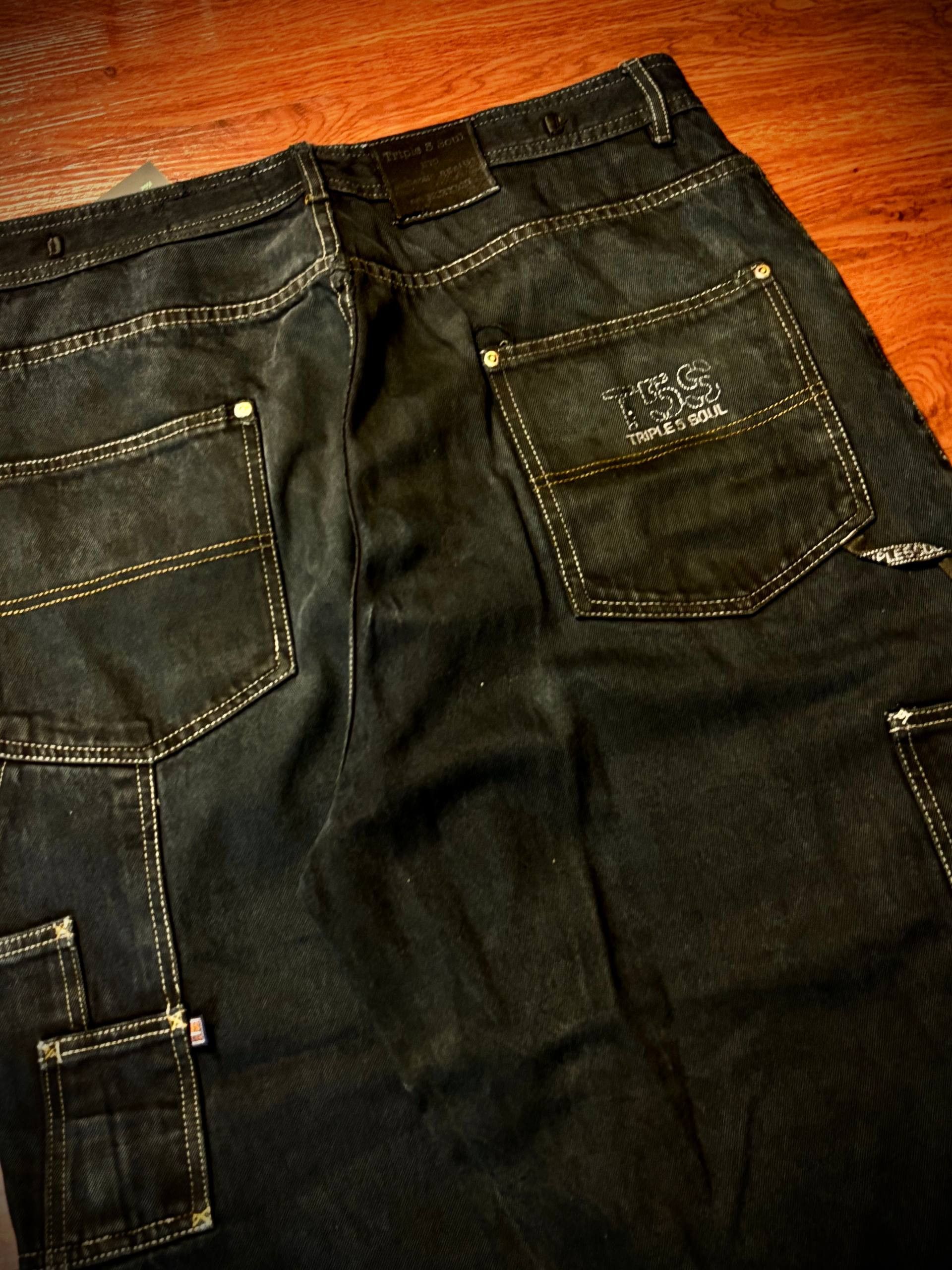 Other Vintage 00s Triple & Five Soul Black Denim Pants Jnco Style Size US 40 / EU 56 - 2 Thumbnail