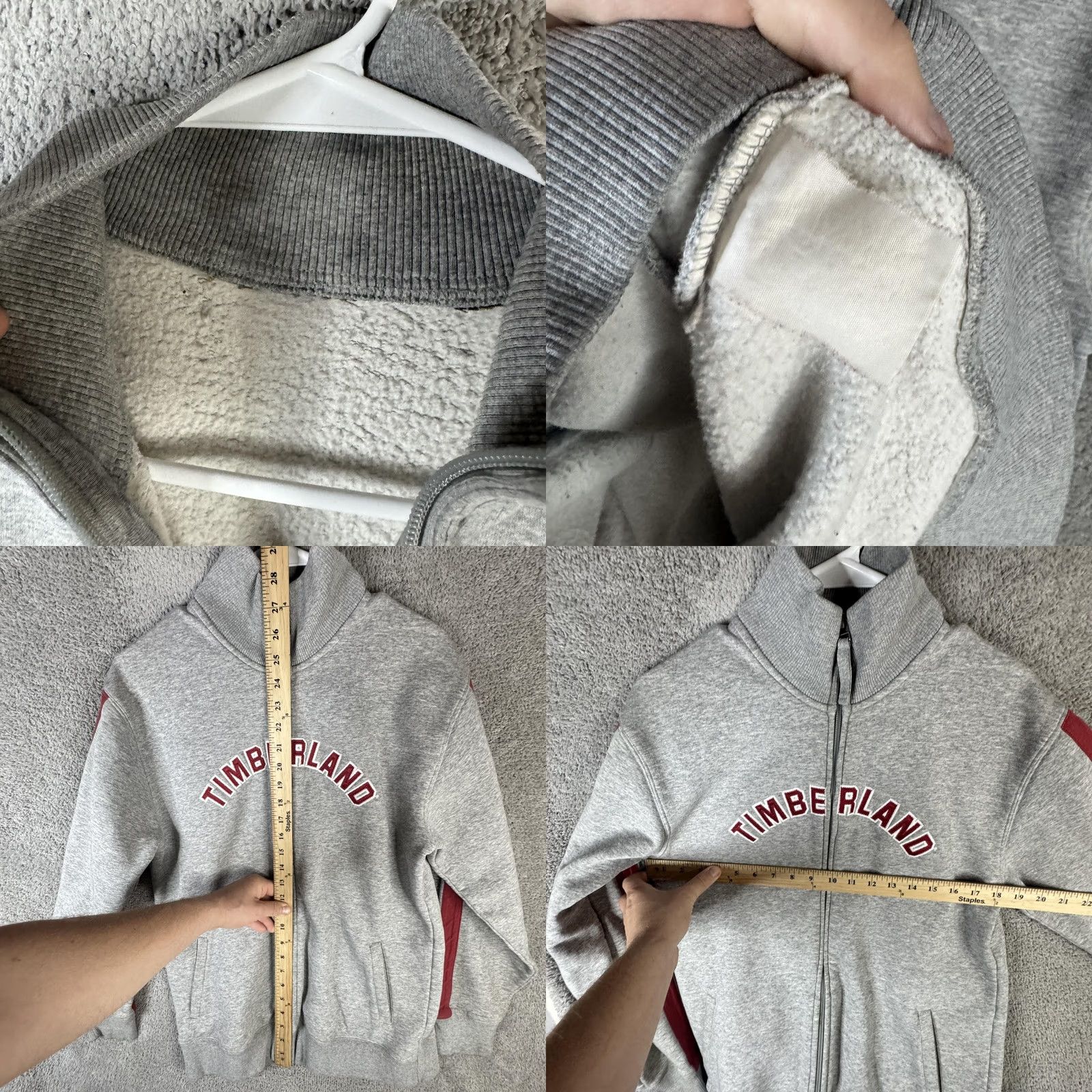 Timberland Timberland Sweatshirt Mens Large Gray Full Zip Fleece Stand Collar Logo Embroidered Graphic Print Pockets Heavyweight Cotton Blend Regular Fit Fall Size US L / EU 52-54 / 3 - 8 Thumbnail