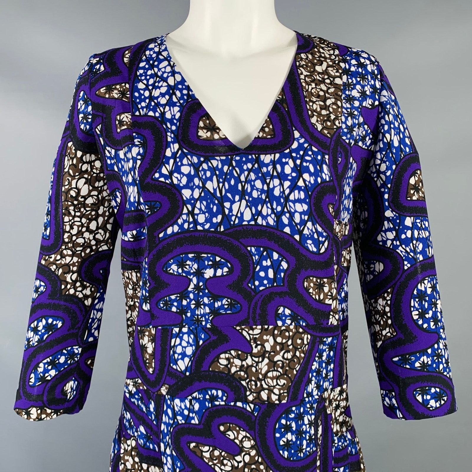 Marni Size 4 Multi Color Polyester Abstract 3/4 Sleeves Dress Size XS / US 0-2 / IT 36-38 - 2 Thumbnail