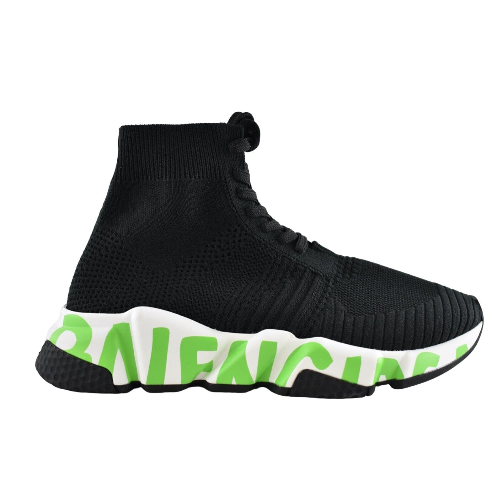 Balenciaga Graffiti Black Green Sock High Top Knit Sneaker