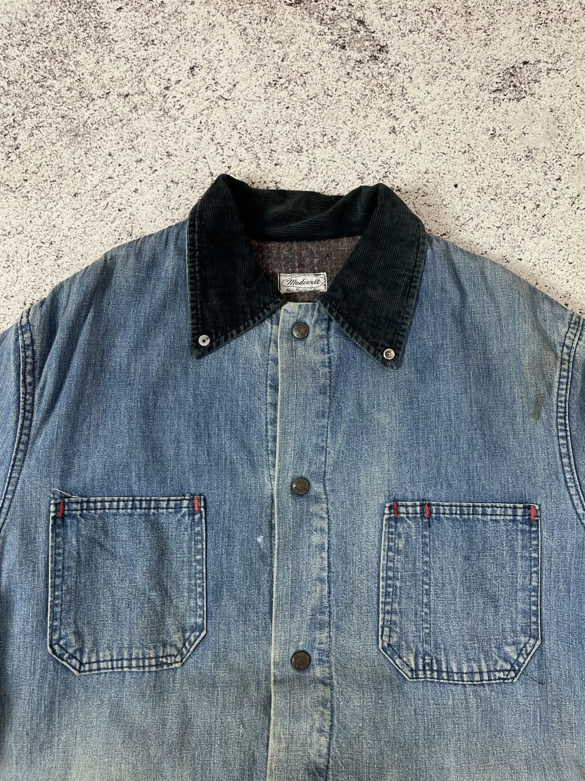 Vintage Vintage 60s Madewell Blanket Lined Denim Thrashed Chore Coat Size US L / EU 52-54 / 3 - 3 Thumbnail