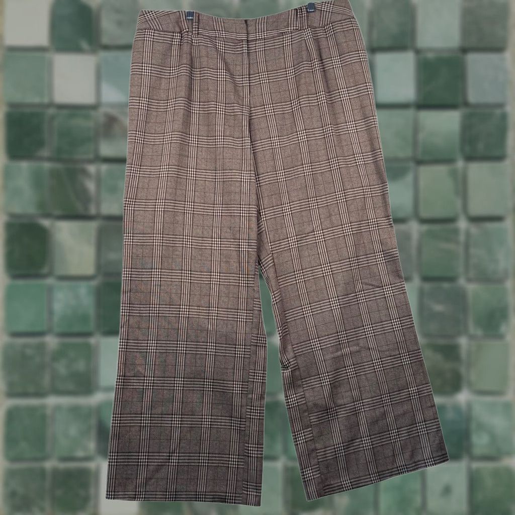 Vintage Ashley Stewart 18W Brown Plaid Wide Leg Pants Career Dark Academia Trousers EUC Size 40" / US 18 - 1 Thumbnail