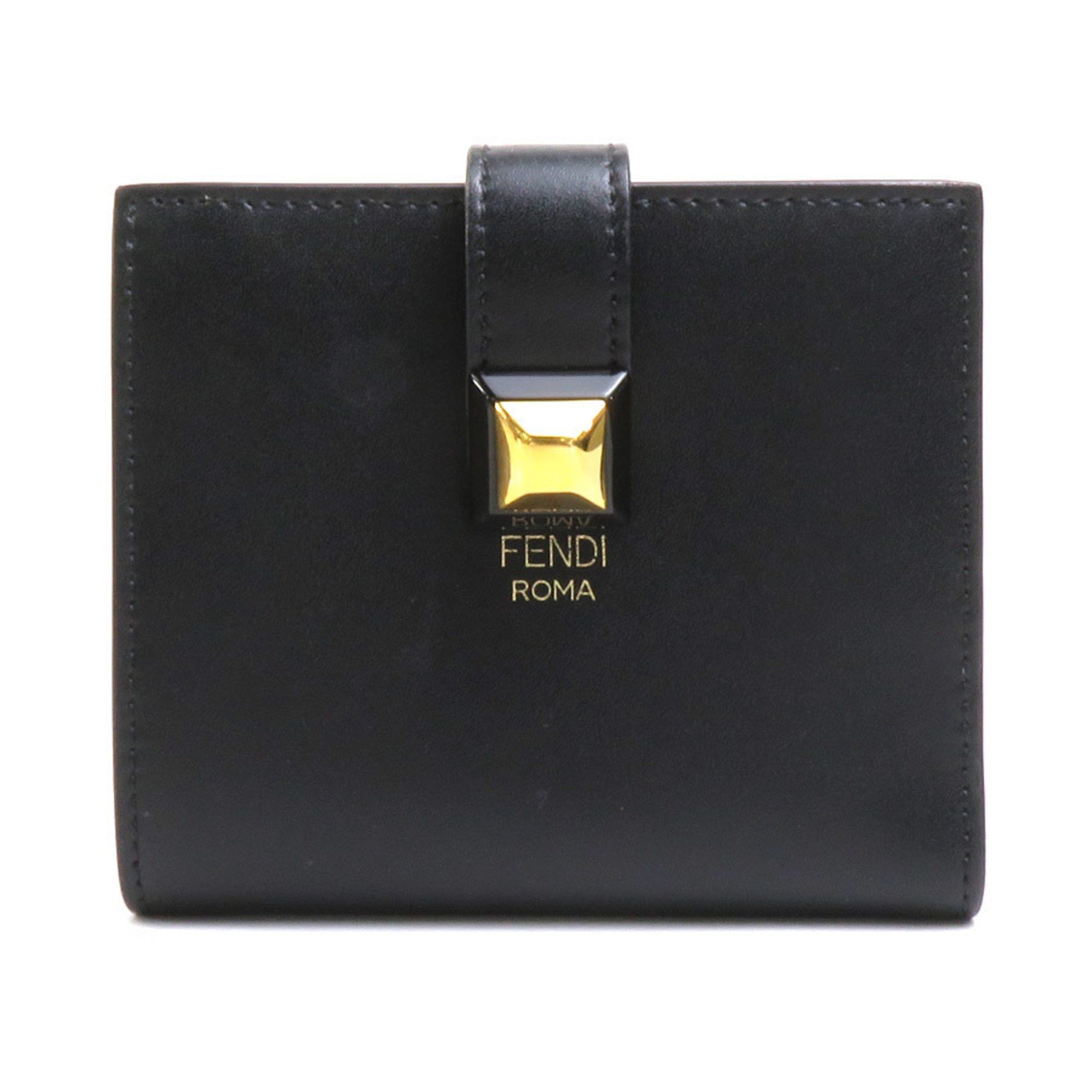 image of Fendi Bi-Fold Wallet Leather Black Gold Women's E58529A