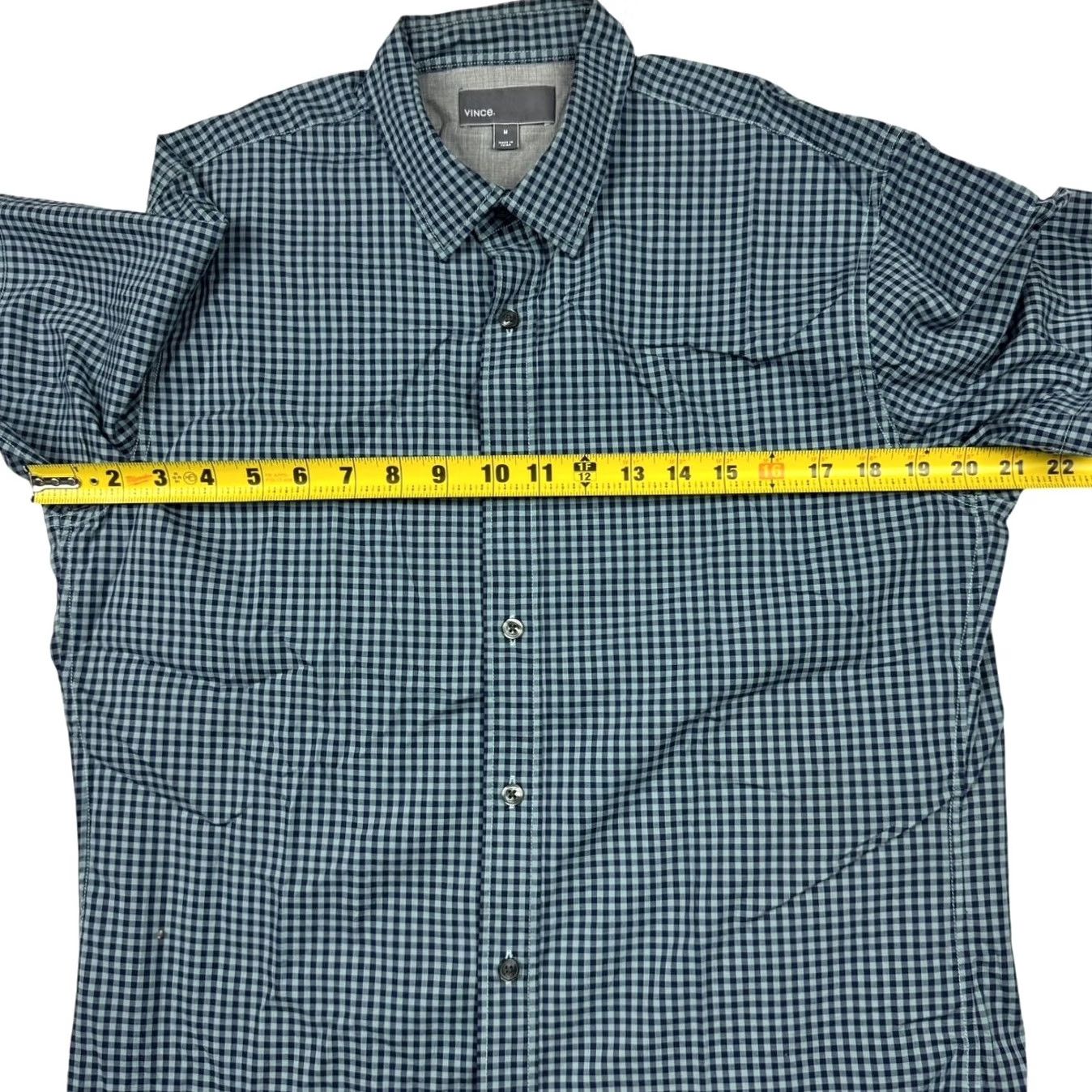 Vince Vince Men’s Cotton Button Shirt Blue/Black Checked Medum Shirt Regular M Blue Check Short Sleeve Collared Button-Up Mens Size US M / EU 48-50 / 2 - 6 Thumbnail