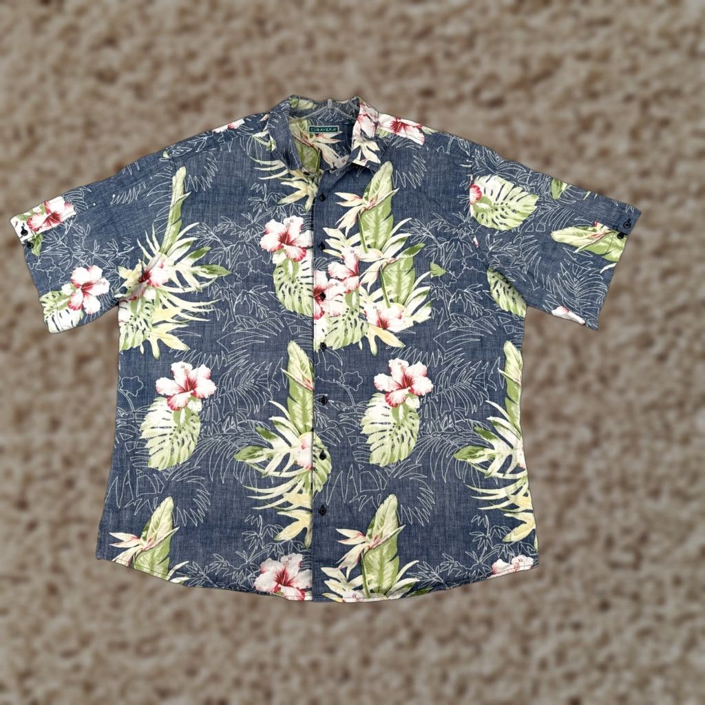 Cubavera Cubavera Shirt Men 2XL Floral Bird Of Paradise Button Hawaiian 100% Cotton Casual Travel Aloha Beach Resort Pattern Short Sleeve Blue Size US XXL / EU 58 / 5 - 1 Thumbnail
