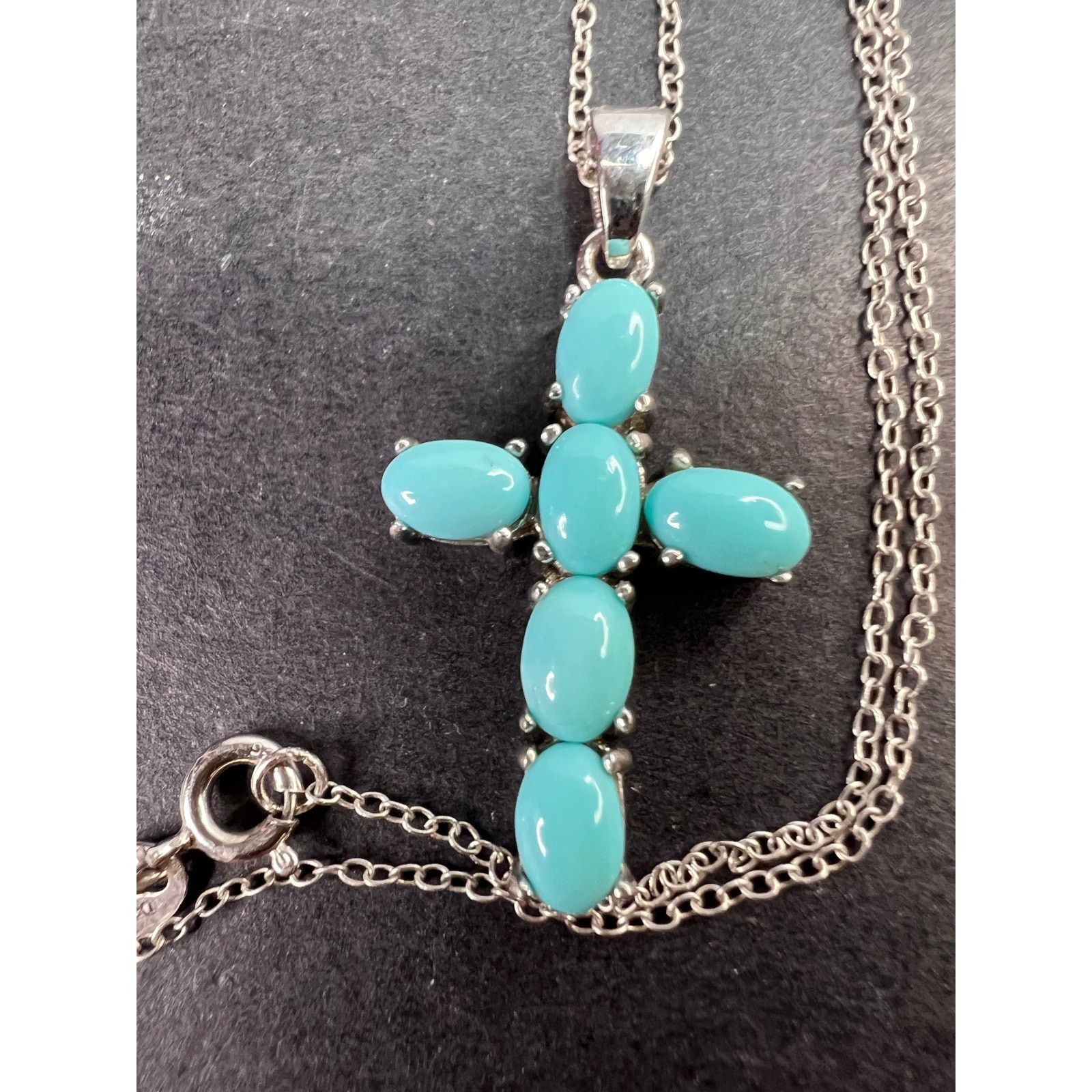 Other Turquoise cross pendant and chain in rhodium over sterling Size ONE SIZE - 1 Thumbnail