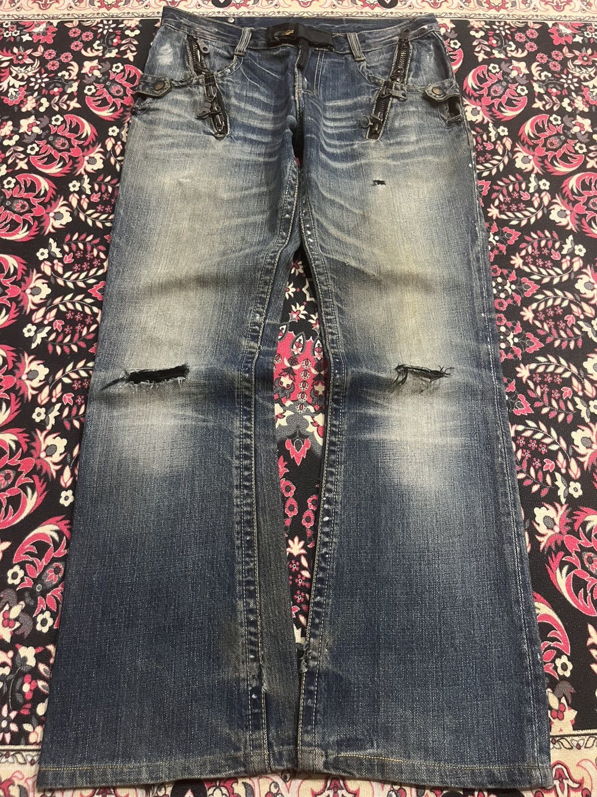 semanticdesign Vintage Semantic Design Chain Zipper Distressed Flare Jeans Size US 32 / EU 48 - 1 Thumbnail