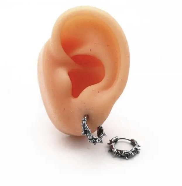 Jewelry Retro Punk Black Thorn Hoop Earrings in Silver, Men's