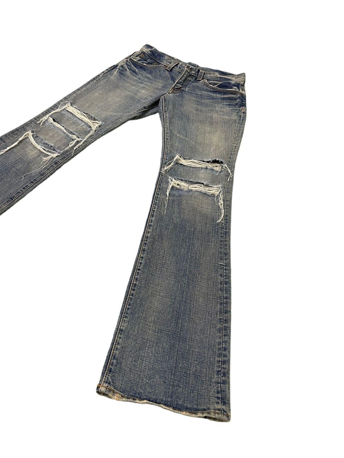 Japanese Brand Flare Jeans GL Heart Faded Distress Boot Cut 7🟦8 Size US 31 - 3 Thumbnail