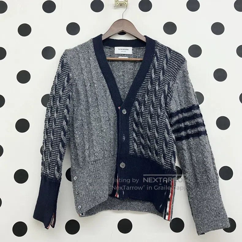 Thom Browne Thom Browne Grey Patchwork Wool Open Cardigan Jacket Size US S / EU 44-46 / 1 - 1 Thumbnail
