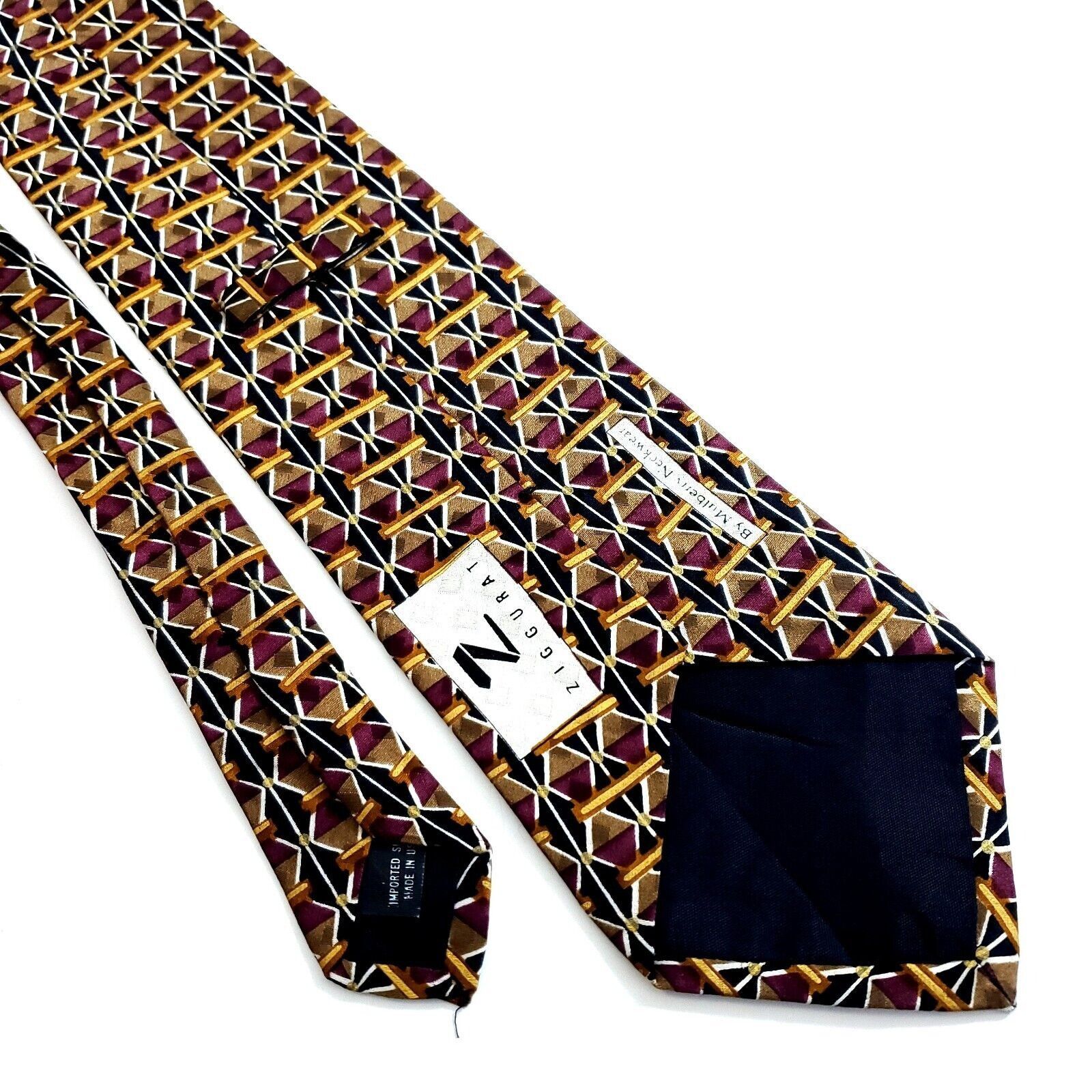 Designer Ziggurat Mulberry Red Tan Geometric Print Short Wide USA Sil Size ONE SIZE - 5 Thumbnail