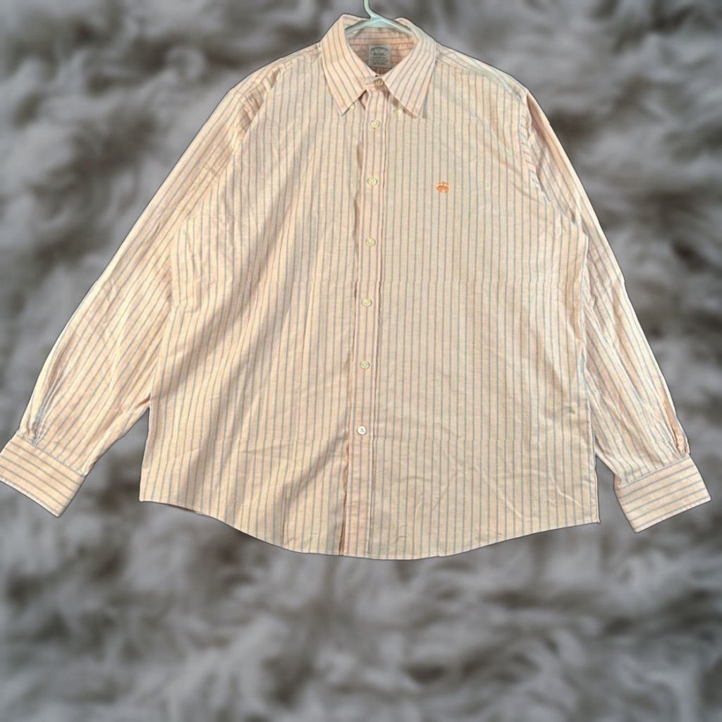Brooks Brothers VINTAGE Brooks Brothers Regent Fit Button-Down Shirt Mens Large Blue Stripe Pink Peach Long Sleeve Everyday Classic Embroidered Pony Size US M / EU 48-50 / 2 - 1 Thumbnail