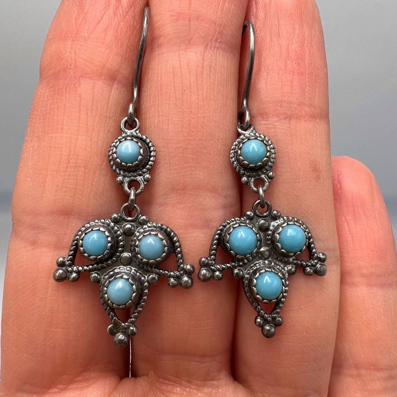 Vintage 70's Vintage USSR Niello Silver 875 Ethno Earrings Signed 5g Size ONE SIZE - 2 Thumbnail