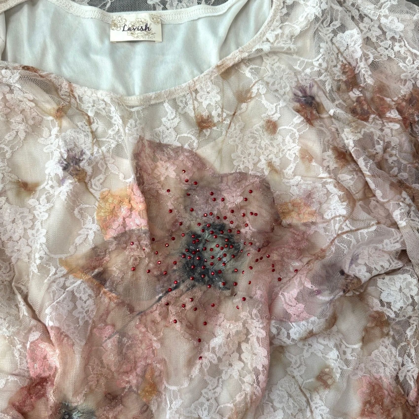 Vintage VINTAGE Y2K Lace Mcbling Pink Rhinestone Floral Fairy Shirt Womens Medium Size M / US 6-8 / IT 42-44 - 2 Thumbnail