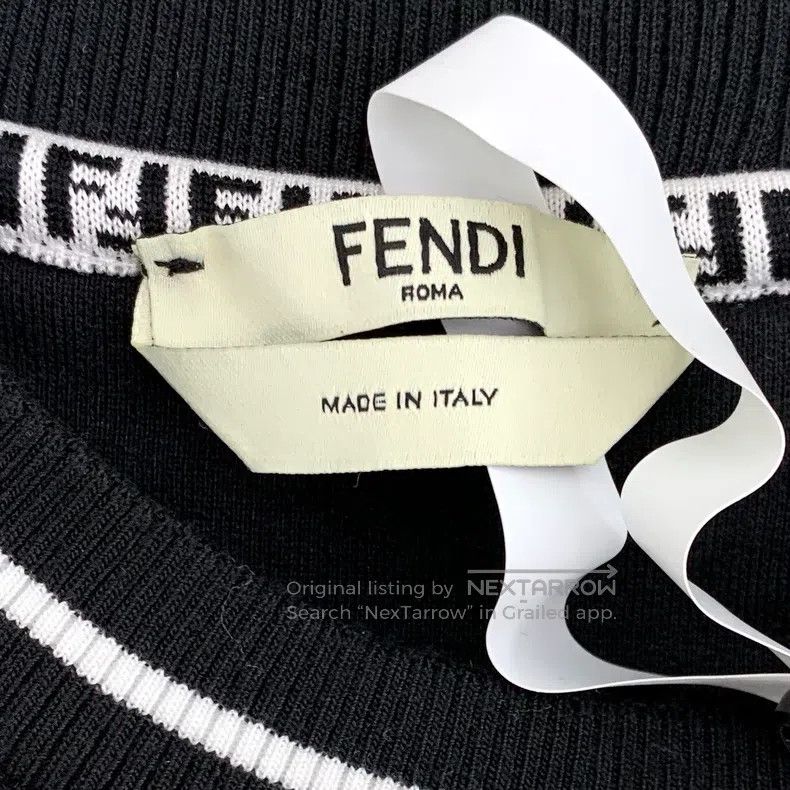 Fendi Fendi Black logo letter embroidered cotton round neck long Size M / US 6-8 / IT 42-44 - 6 Thumbnail