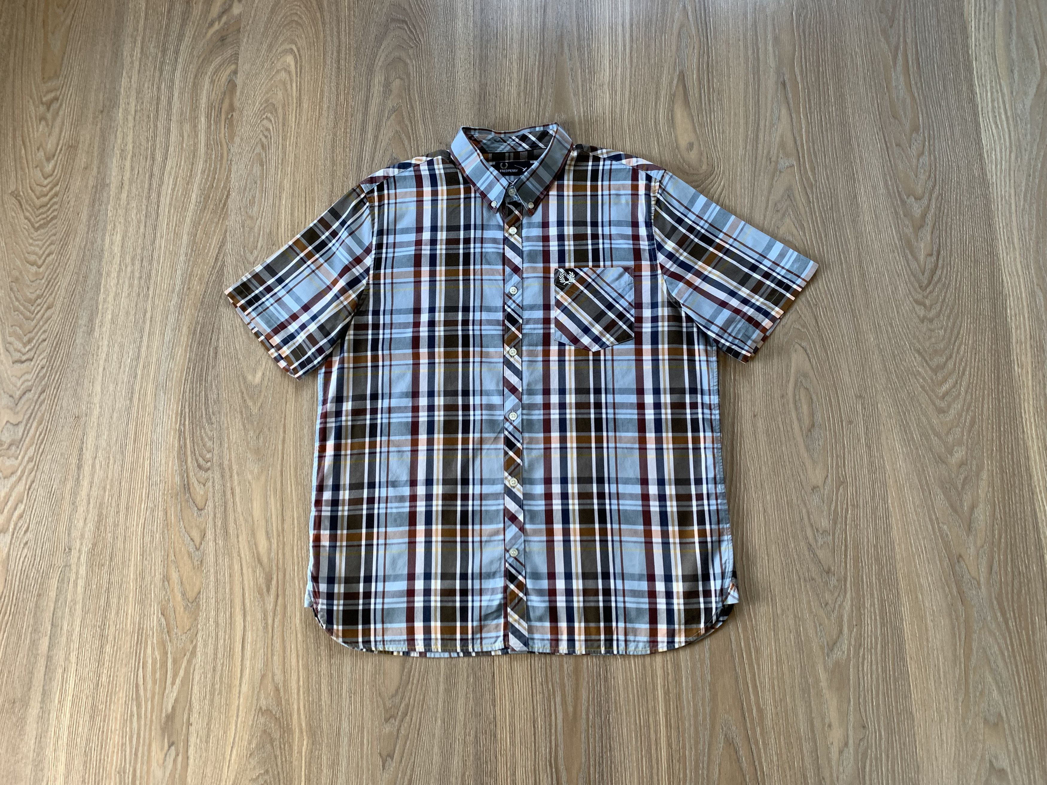 Designer × Fred Perry × Vintage Fred Perry Pocket Short Sleeve Plaid Shirt Size US XL / EU 56 / 4 - 9 Thumbnail
