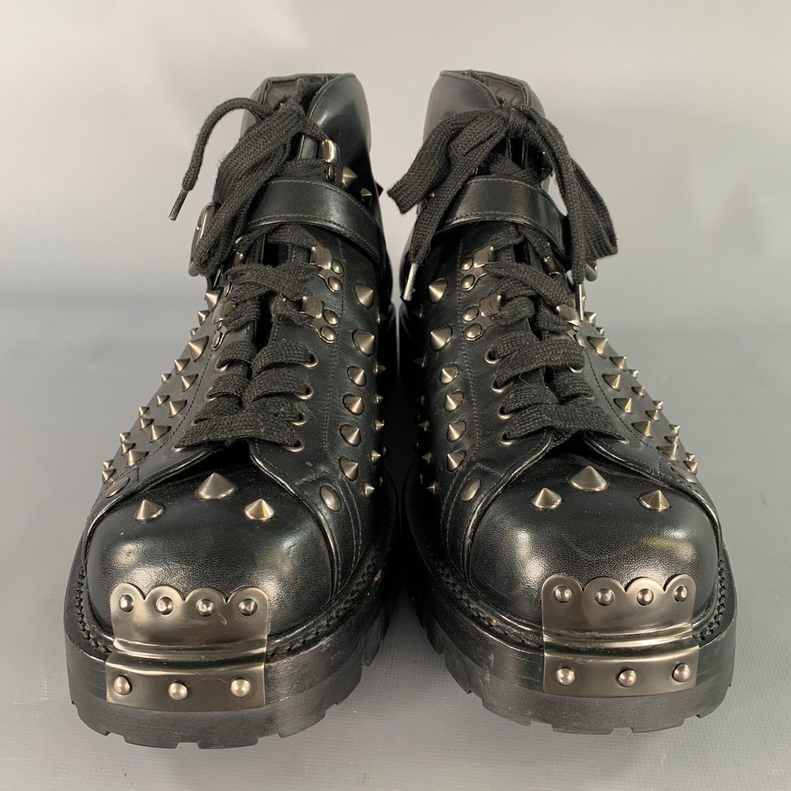 Prada PRADA Size 12 Black Studded Leather Ankle Boots Size US 12 / EU 45 - 4 Thumbnail