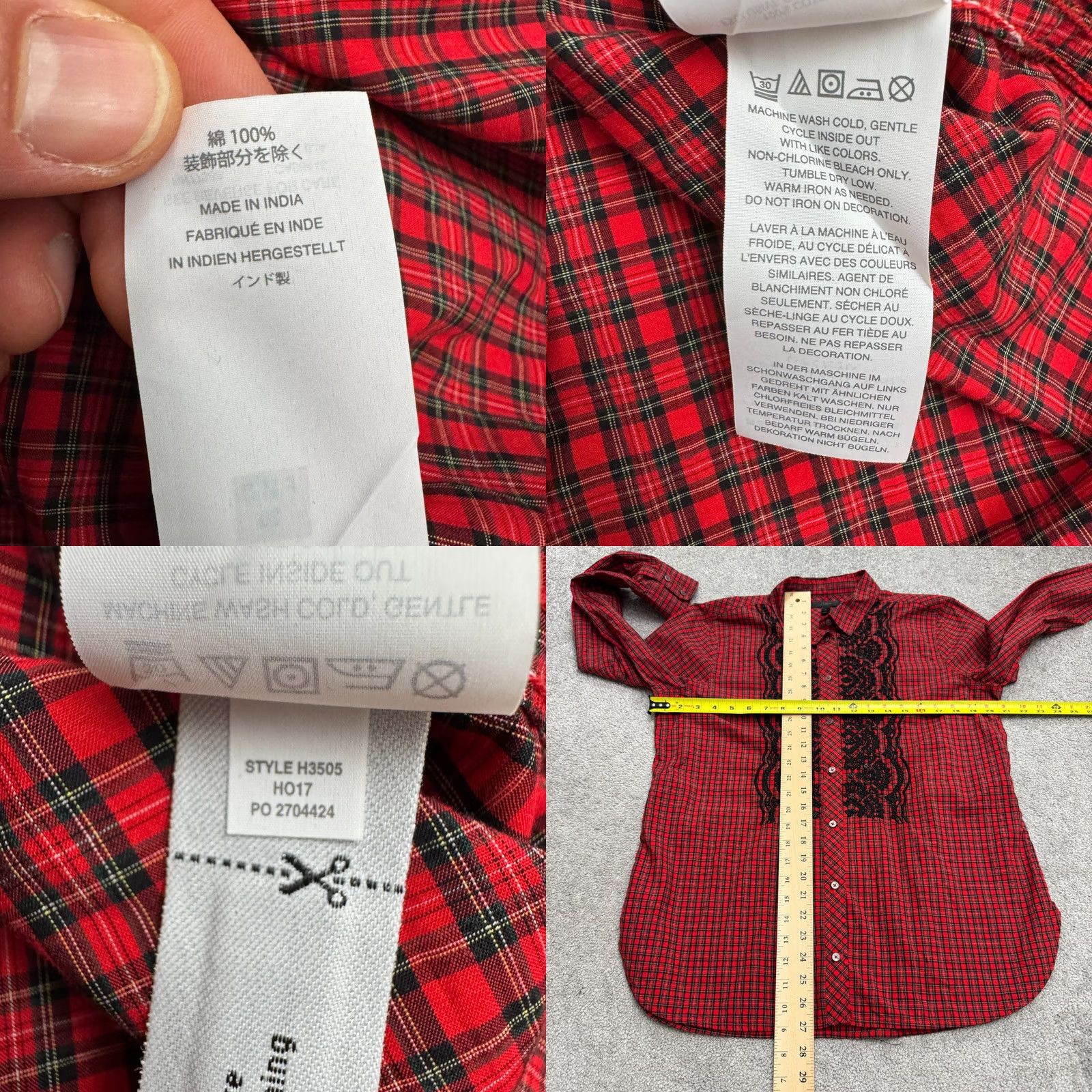 J.Crew J.Crew Button-Up Shirt Womens 12 Red Plaid Beaded Embroidered Tartan Cotton Long Sleeve Size XL / US 12-14 / IT 48-50 - 8 Thumbnail