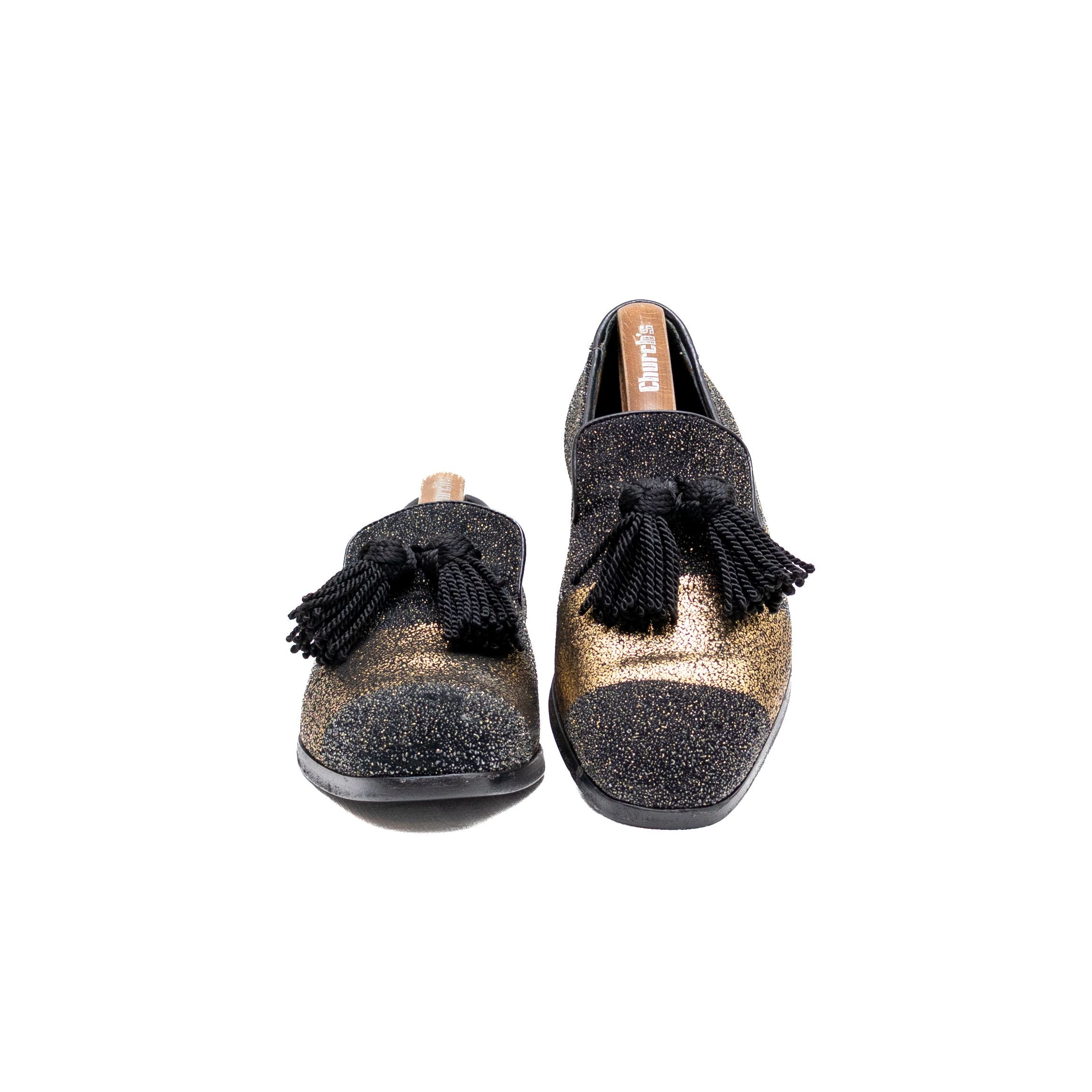 Jimmy Choo Jimmy Choo Men's Foxley/m Black & Gold Glitter Loafers Size US 7.5 / EU 40-41 - 4 Thumbnail