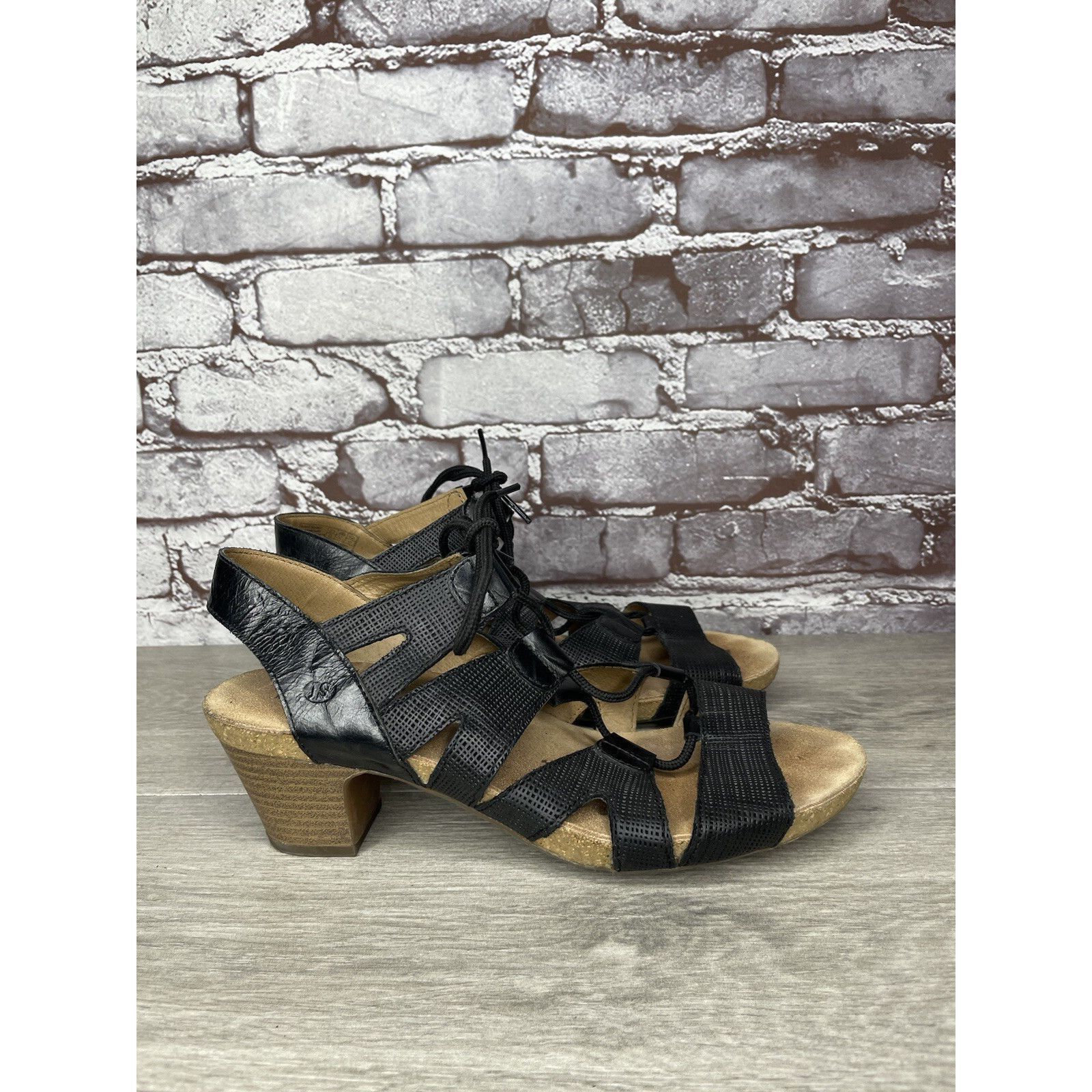 JOSEF SEIBAL Josef Seibel Ruth 29 Black Leather Casual Lace Heel Sandals Size US 9.5 / IT 39.5 - 3 Thumbnail