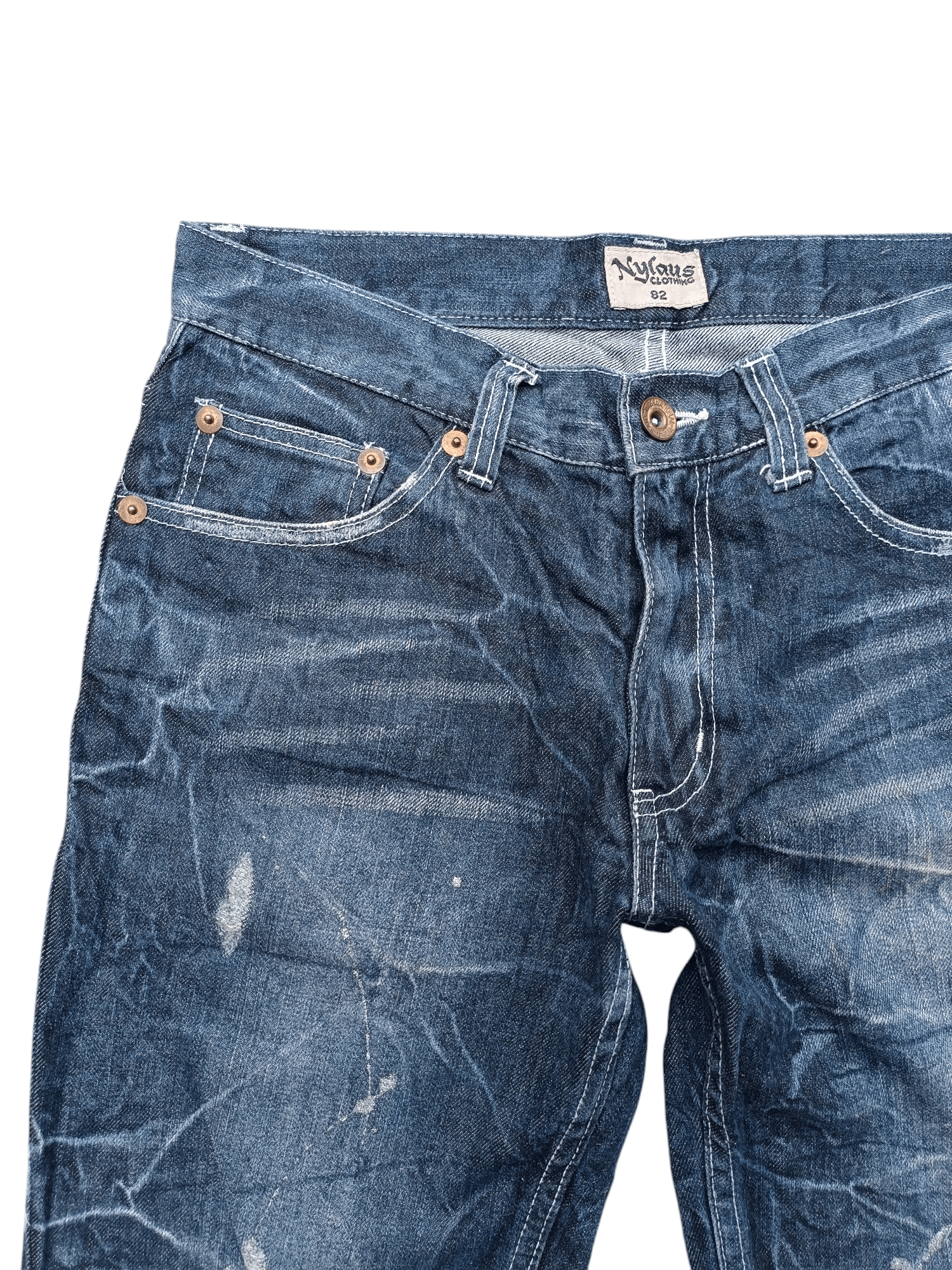 Japanese Brand × Le Grande Bleu (L.G.B.) × Tornado Mart RARE Flared Nylaus Whiskers Distressed Jeans Size US 31 - 18 Thumbnail