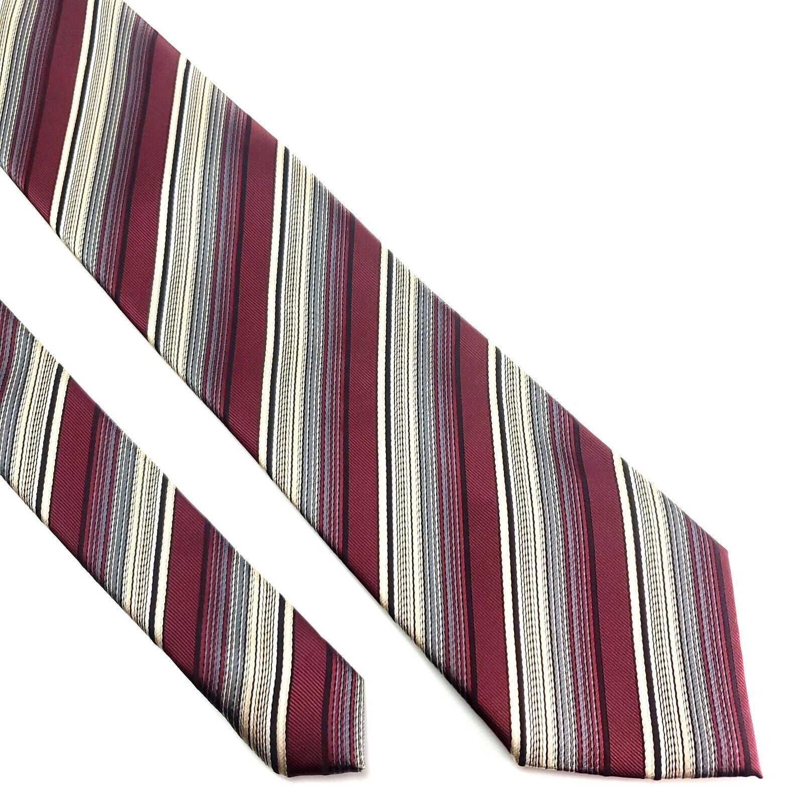 Bergamo New York Bergamo Polyester Tie Red Tan Striped Size ONE SIZE - 1 Thumbnail