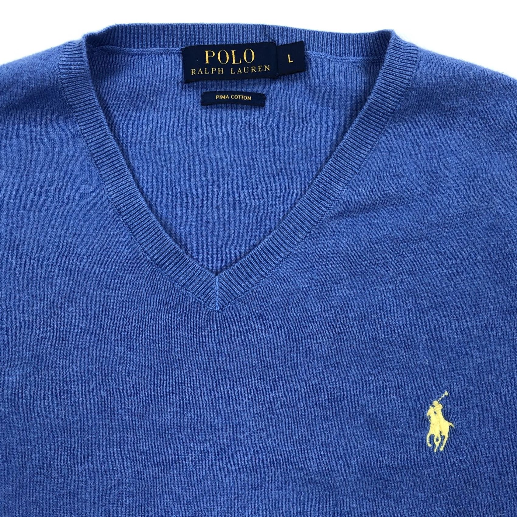 Polo Ralph Lauren Polo Ralph Lauren Polo Ralph Lauren Men's Blue Pima Cotton V-Neck Sweater Large L Pony Sweater? Size US L / EU 52-54 / 3 - 3 Thumbnail