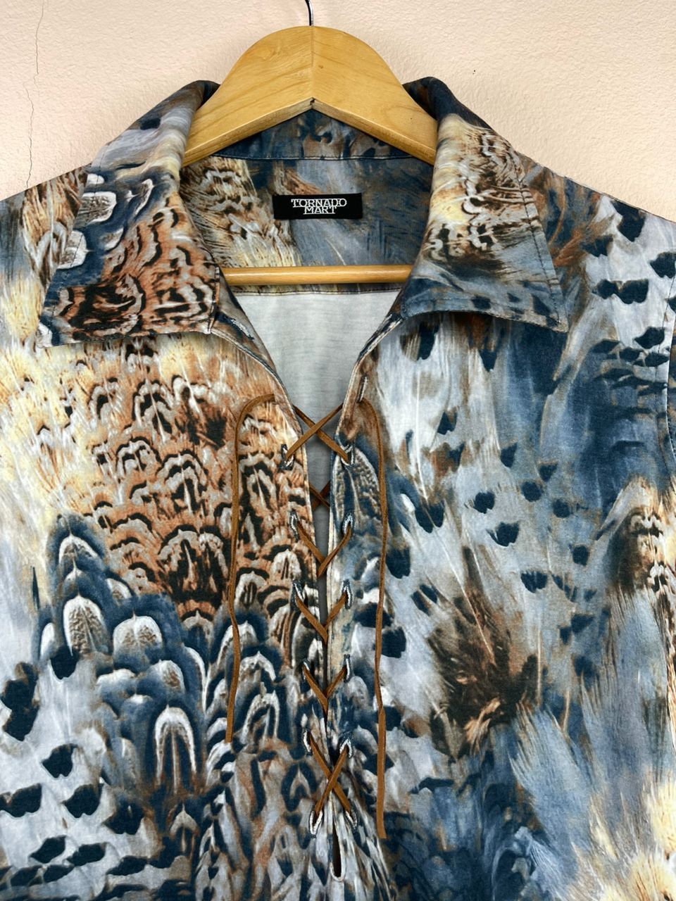 Japanese Brand × Tornado Mart Tornado Mart Lace-Up Feather Pattern Polo Shirt Size US M / EU 48-50 / 2 - 4 Thumbnail