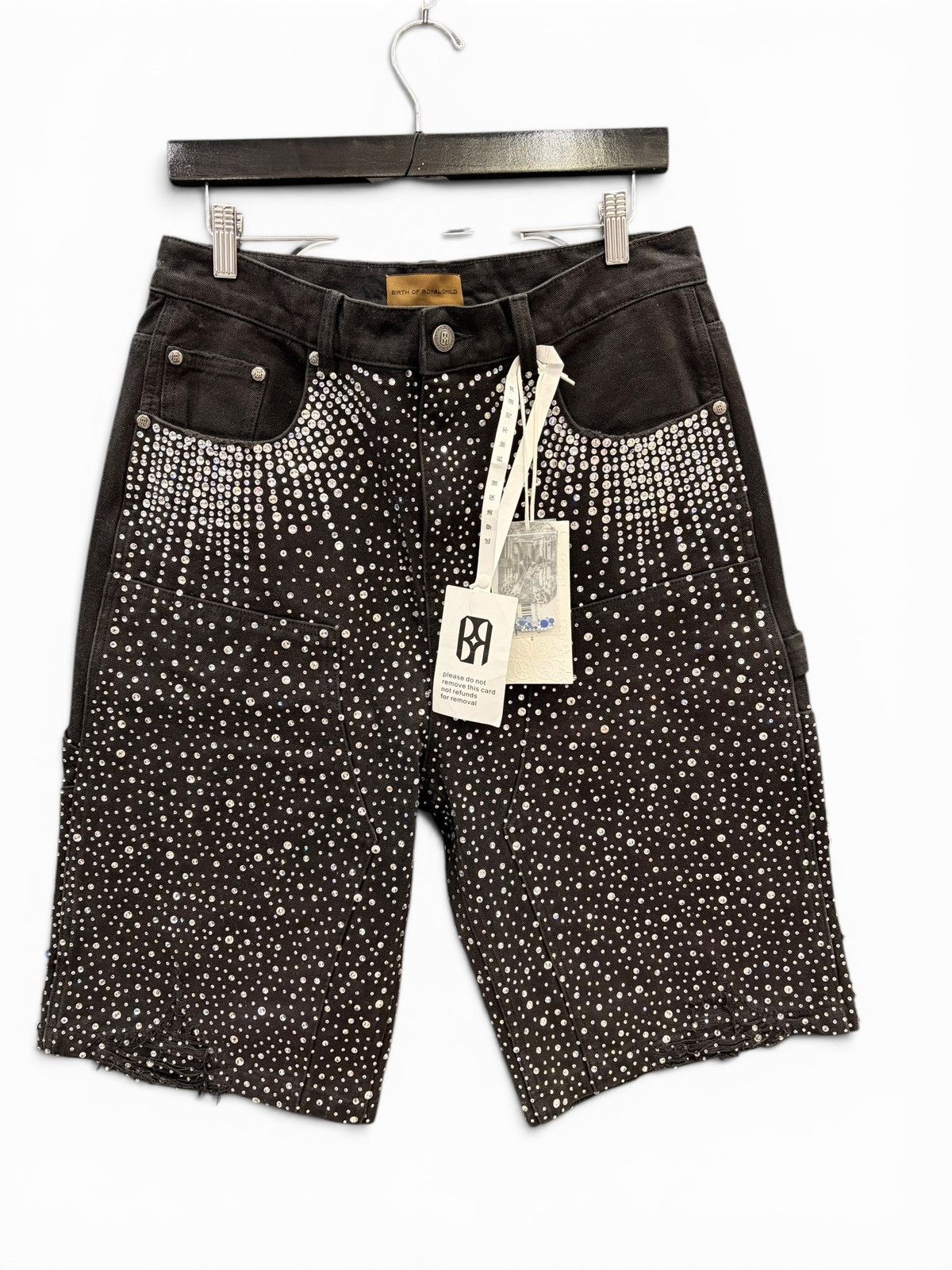 リック Birth of Royal Child Black Rhinestone Jorts