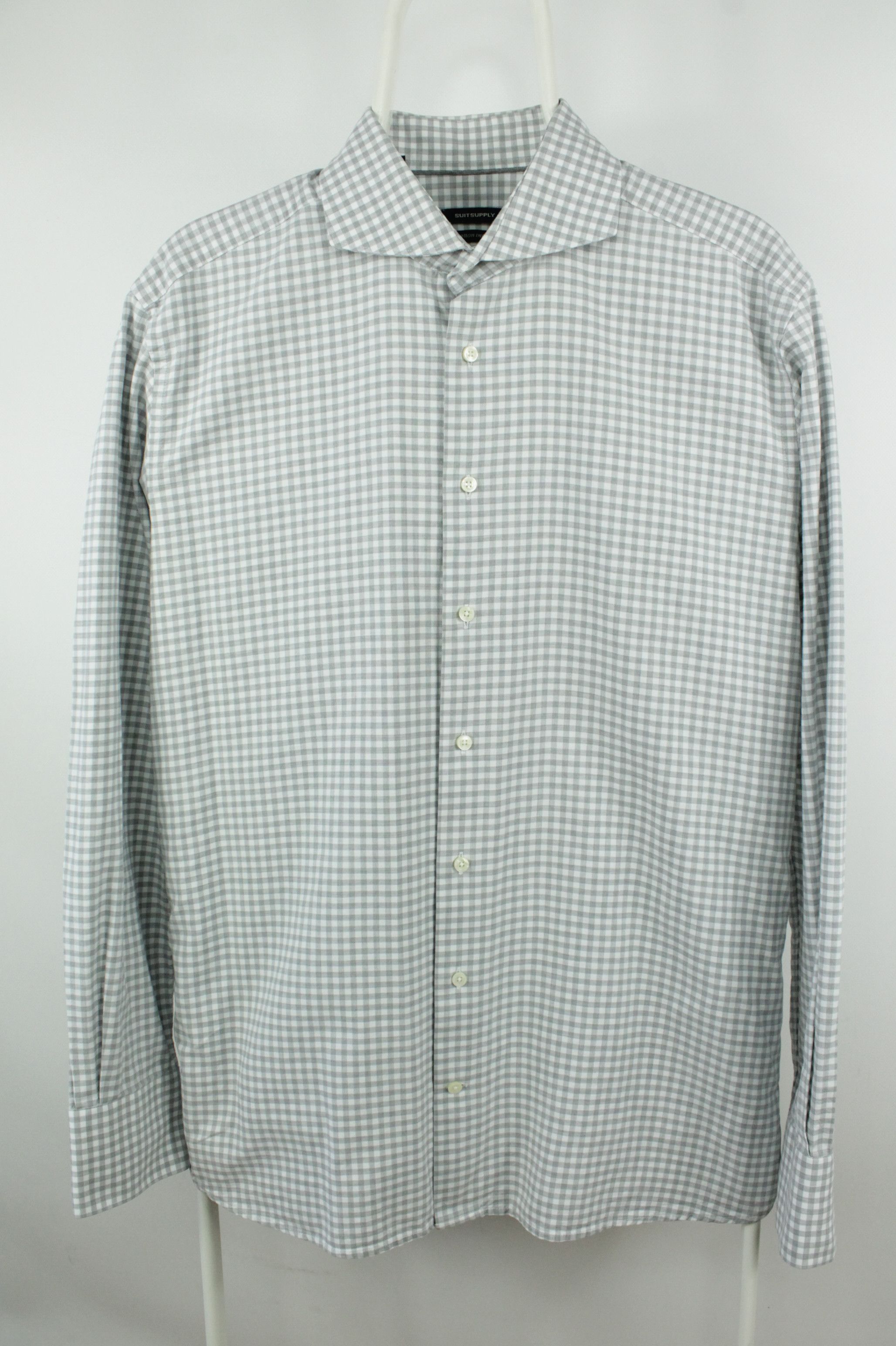 Suitsupply Suitsupply Cotton Two Ply Gray Check Formal Slim Fit Shirt Size US L / EU 52-54 / 3 - 1 Thumbnail