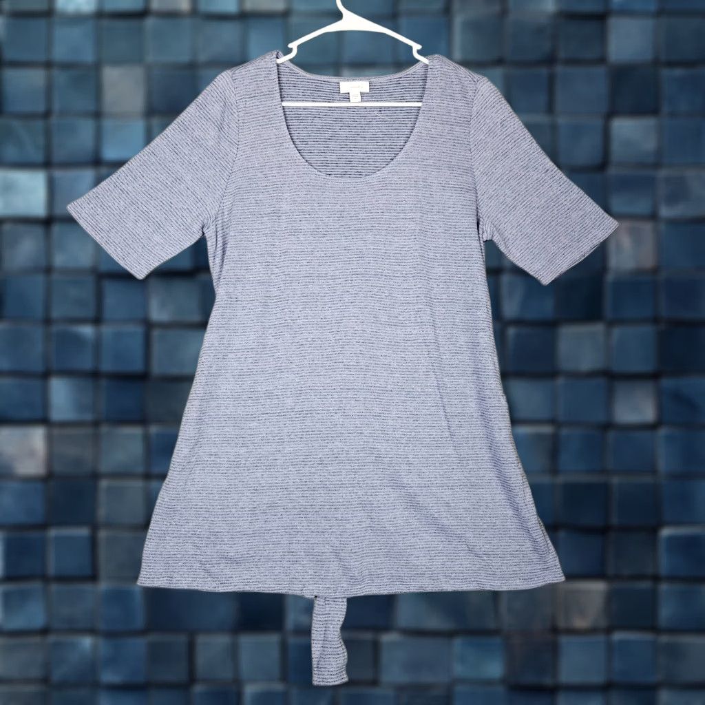 Vintage Pure Jill Top Shirt Womens M Blue Heather Tie Waist Round Neck Short Sleeve Size M Regular Fit Size M / US 6-8 / IT 42-44 - 1 Thumbnail