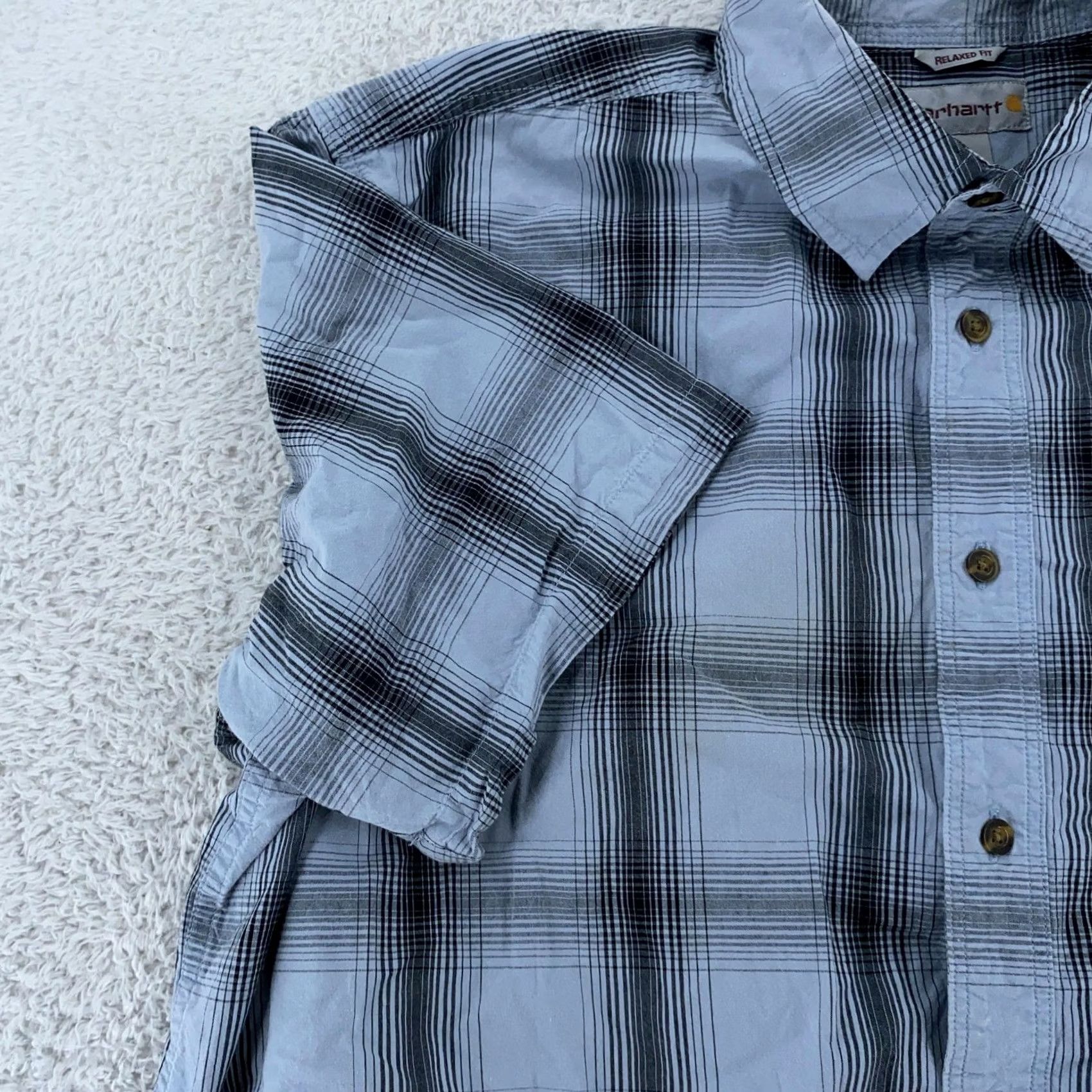 Carhartt Carhartt Shirt Mens XL Plaid Button-Up Relaxed Fit Short Sleeve Workwear Blue Button-Up Collar Mens XL Plaid Shirt Size US XL / EU 56 / 4 - 3 Thumbnail