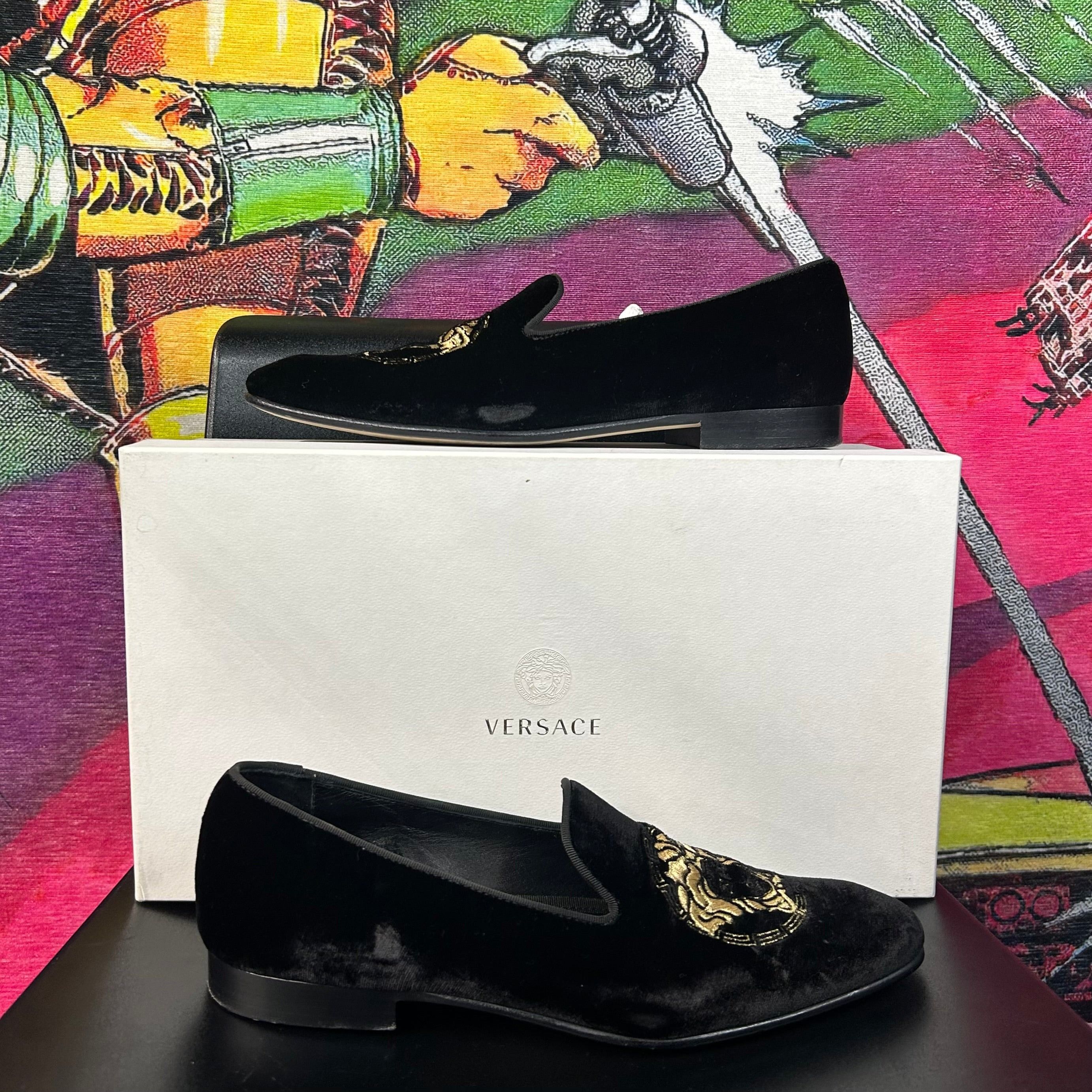 Versace Versace Medusa Velvet Loafers Black Size 40 / 7 Size US 7 / EU 40 - 2 Thumbnail
