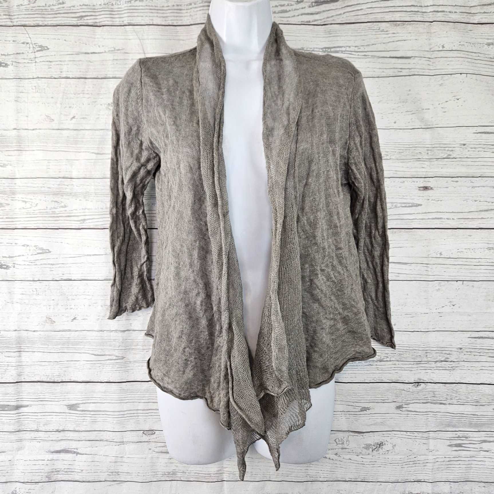 Eileen Fisher Eileen Fisher Cardigan Womens Sz S Gray 3/4 Sleeve Cotton Linen Blend Knit Shirt Size S / US 4 / IT 40 - 2 Thumbnail