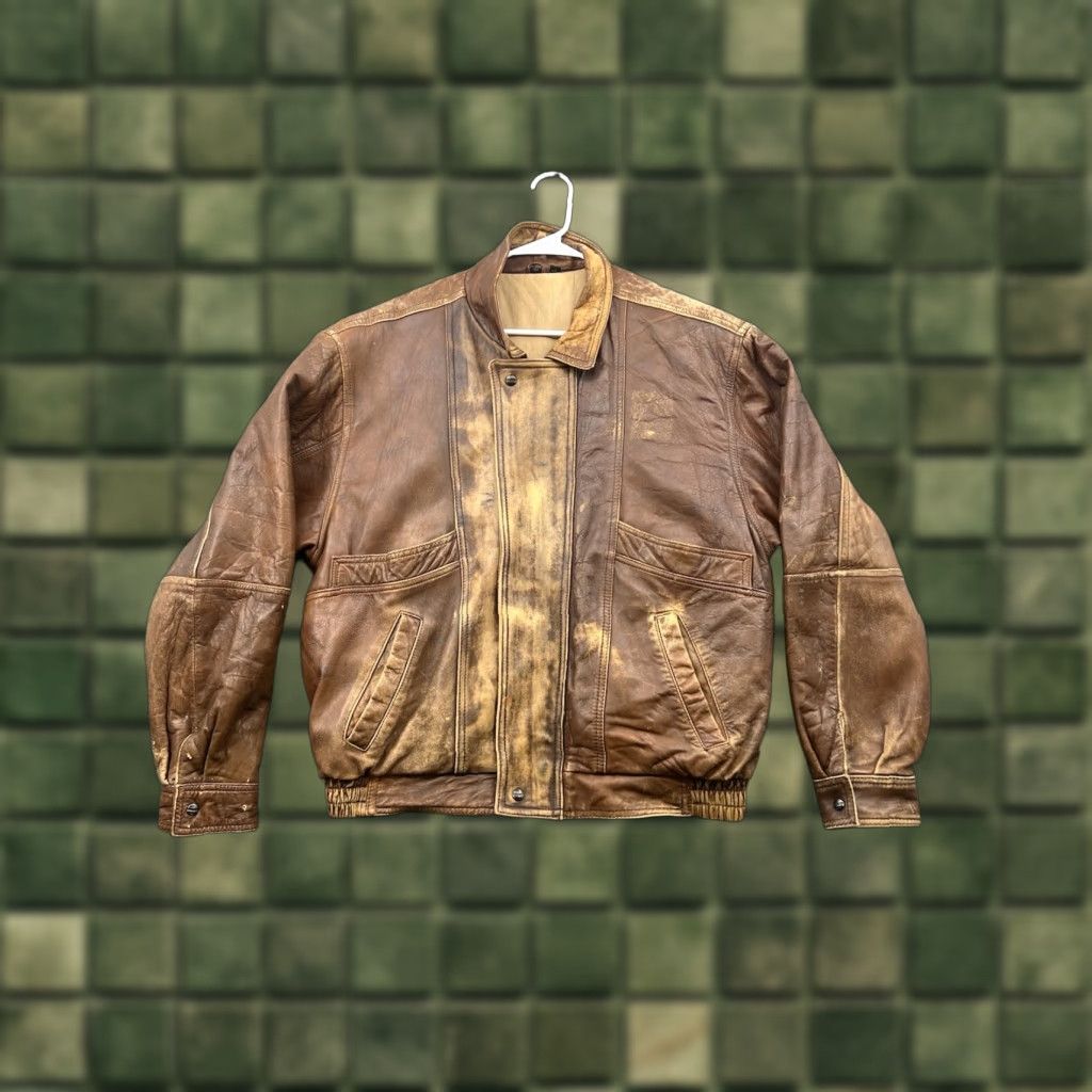 Vintage VINTAGE Mirage Bomber Jacket Mens Brown Leather Mid-Length 42 Full Zip Pockets Size US XS / EU 42 / 0 - 1 Thumbnail