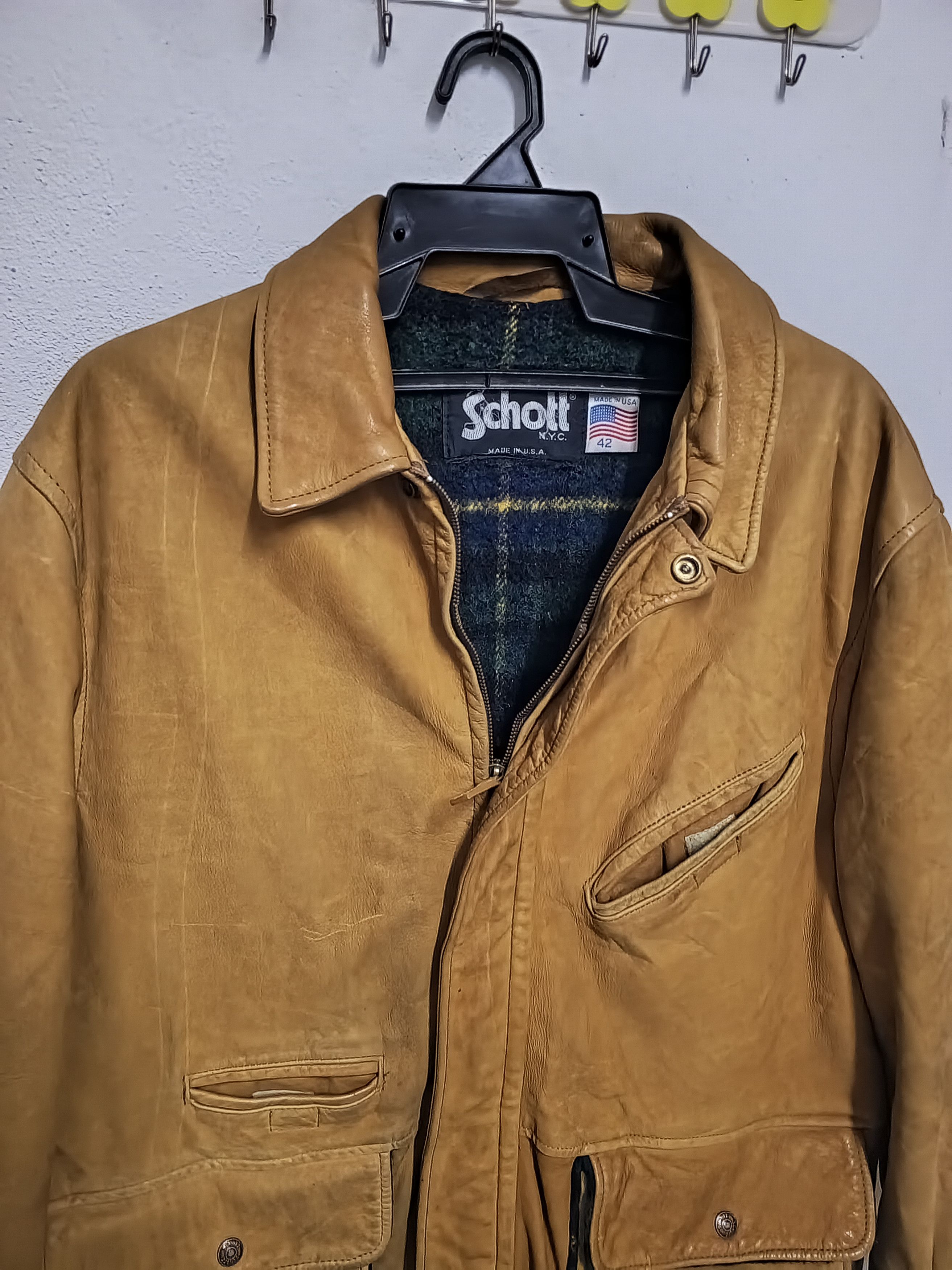 Vintage 80s vintage Schott N.Y.C leather wool jacket Size US XL / EU 56 / 4 - 1 Thumbnail