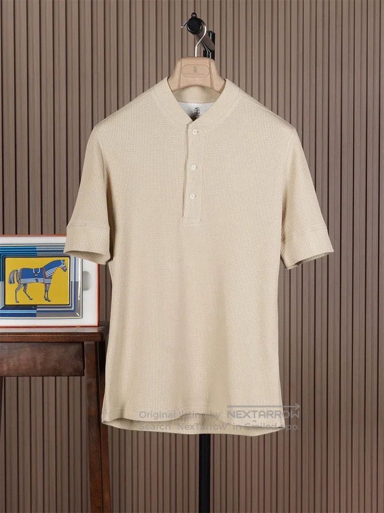 Brunello Cucinelli Waffle Henry Neck Short Sleeve
