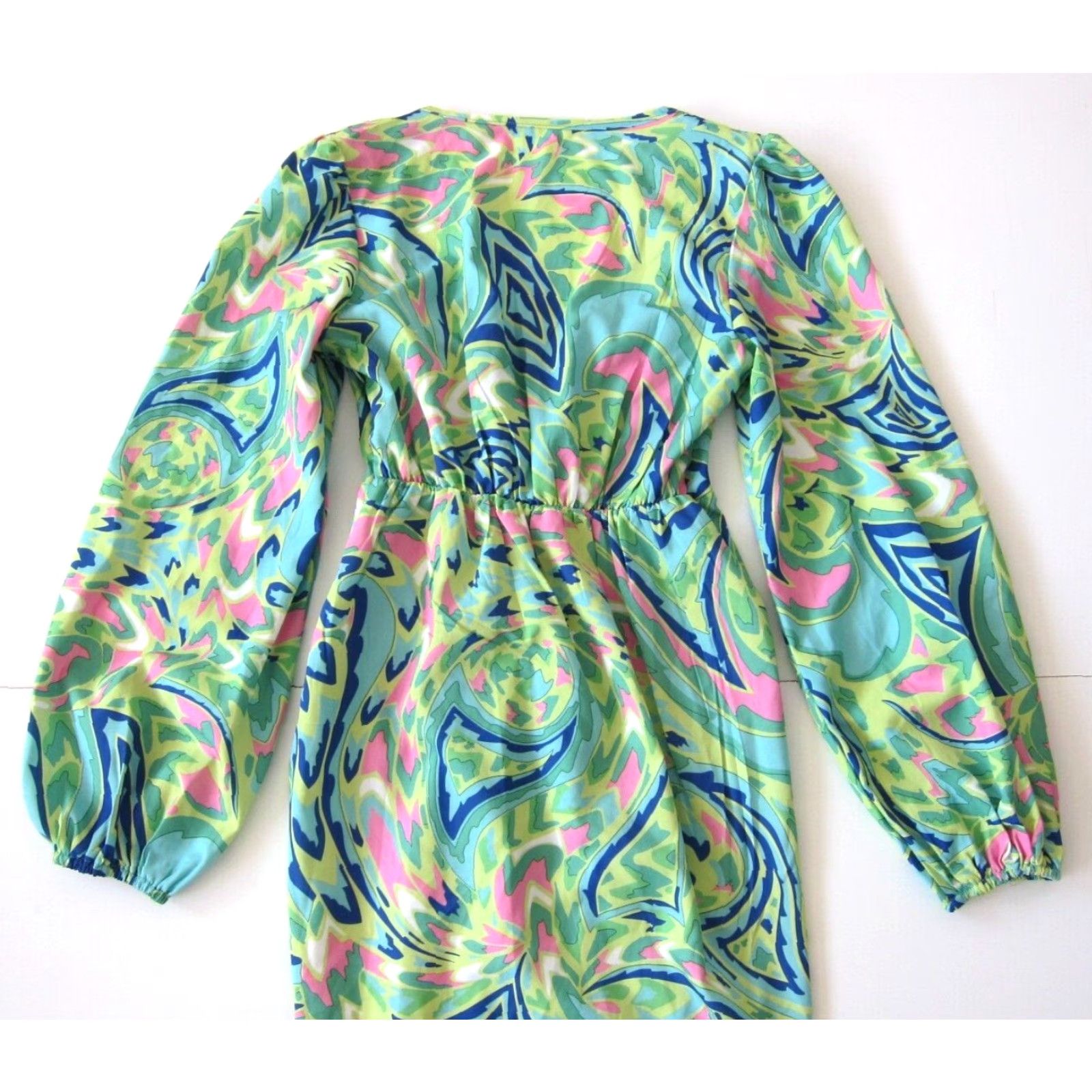 Shein VINTAGE Shein Green Blue Pink Retro Stretch V-Neck Twist Long Sleeve Dress Women XS/2 Size XS / US 0-2 / IT 36-38 - 6 Thumbnail