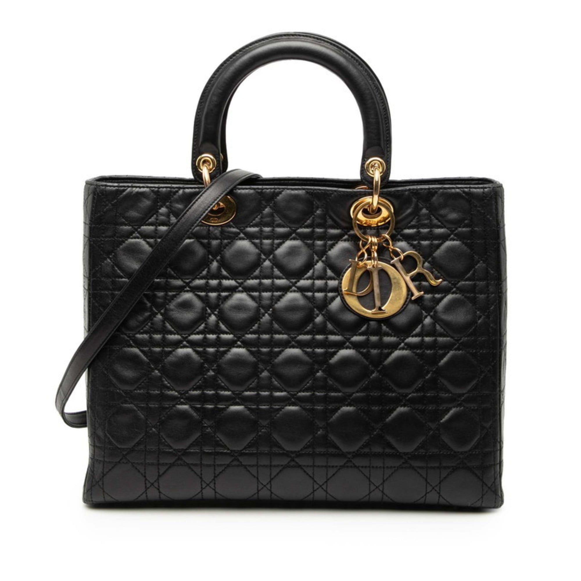 Dior Christian Dior Cannage Lady Large Handbag/Shoulder Bag, 2-Way, Black Leather, Women's, Size ONE SIZE - 1 Thumbnail