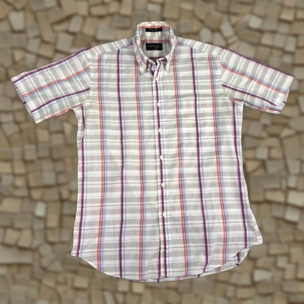 Vintage VINTAGE Manhattan Shirt Adult MEDIUM Brown Blue Plaid Button-Down Sport 80s Mens Size US M / EU 48-50 / 2 - 1 Thumbnail