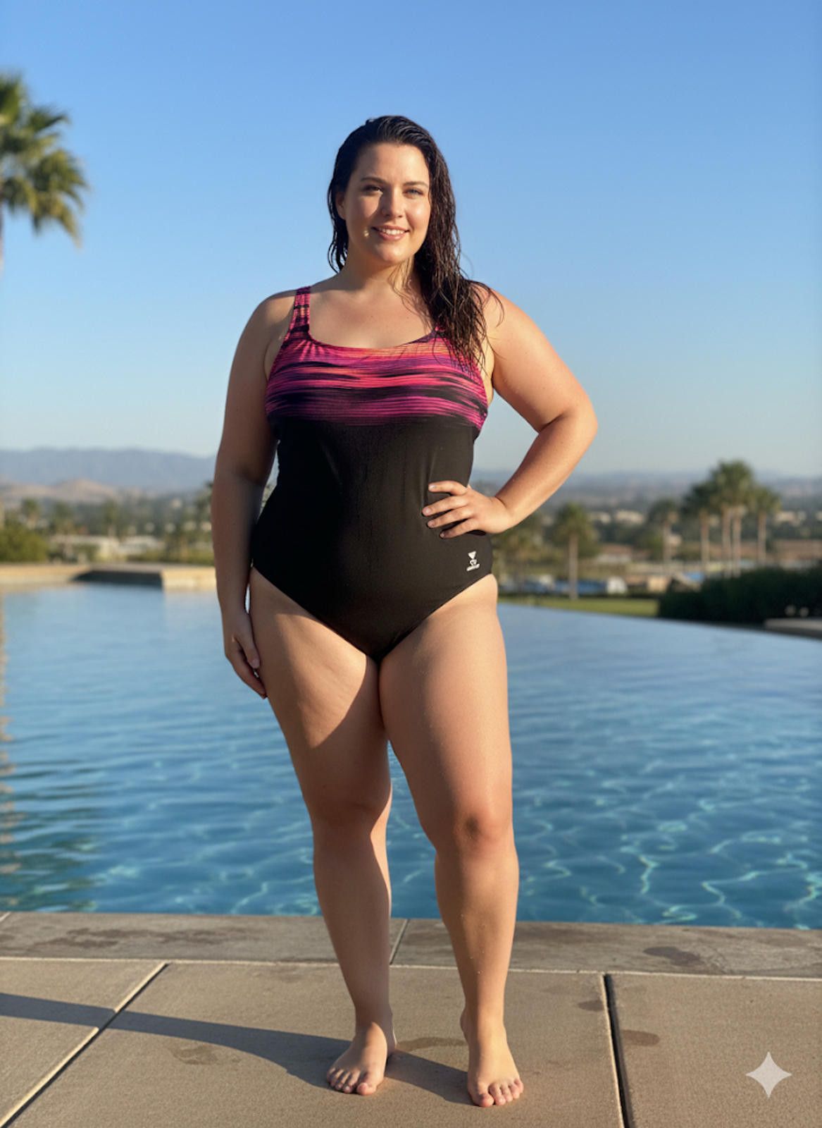 Charles Tyrwhitt TYR One-Piece Women's Swimsuit Black and Pink Striped Size ONE SIZE - 1 Thumbnail