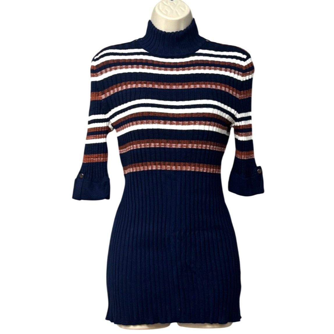 Style & Co Style & Co Mock Neck ribbed Elbow-sleeve, Striped Sweater, S Size M / US 6-8 / IT 42-44 - 1 Thumbnail