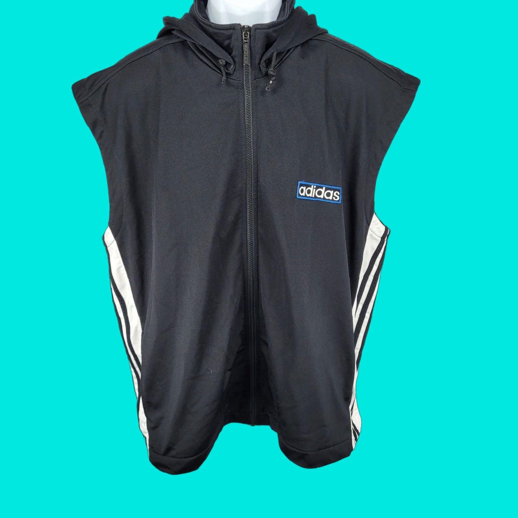 VTG Adidas Black Breakaway Hood Snap Sleeveless Full Zip Track 