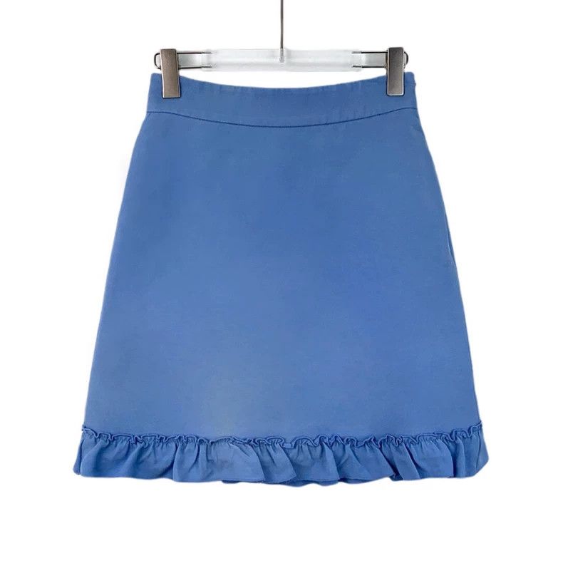 Gucci Gucci Blue hem ruffle mulberry silk casual skirt Size 26" / US 2 / IT 38 - 1 Thumbnail