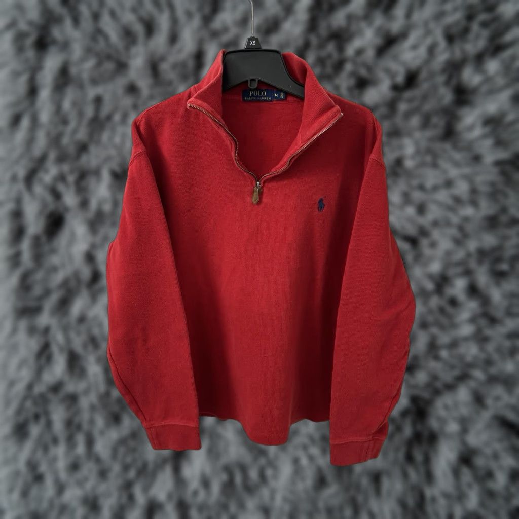 Polo Ralph Lauren Polo Ralph Lauren Sweater Polo 1/4 Zip Mens M Red Cotton Rib Mock Neck Pullover Knit with Pony Logo Embroidered L/S Classic Fit Size US M / EU 48-50 / 2 - 1 Thumbnail
