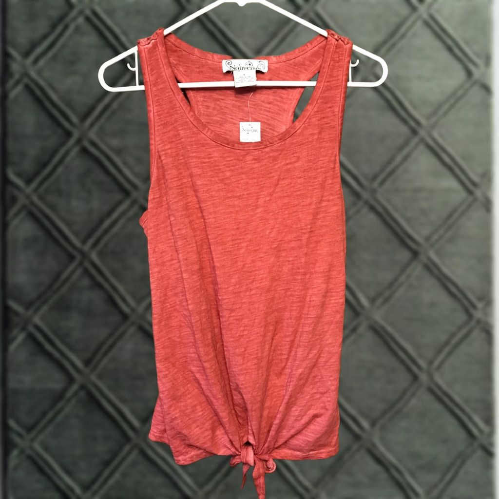 Vintage Nouveaux Women’s Tank L Red Crochet Tie Front Sleeveless Shirt Blouse NWT Size L / US 10 / IT 46 - 1 Thumbnail