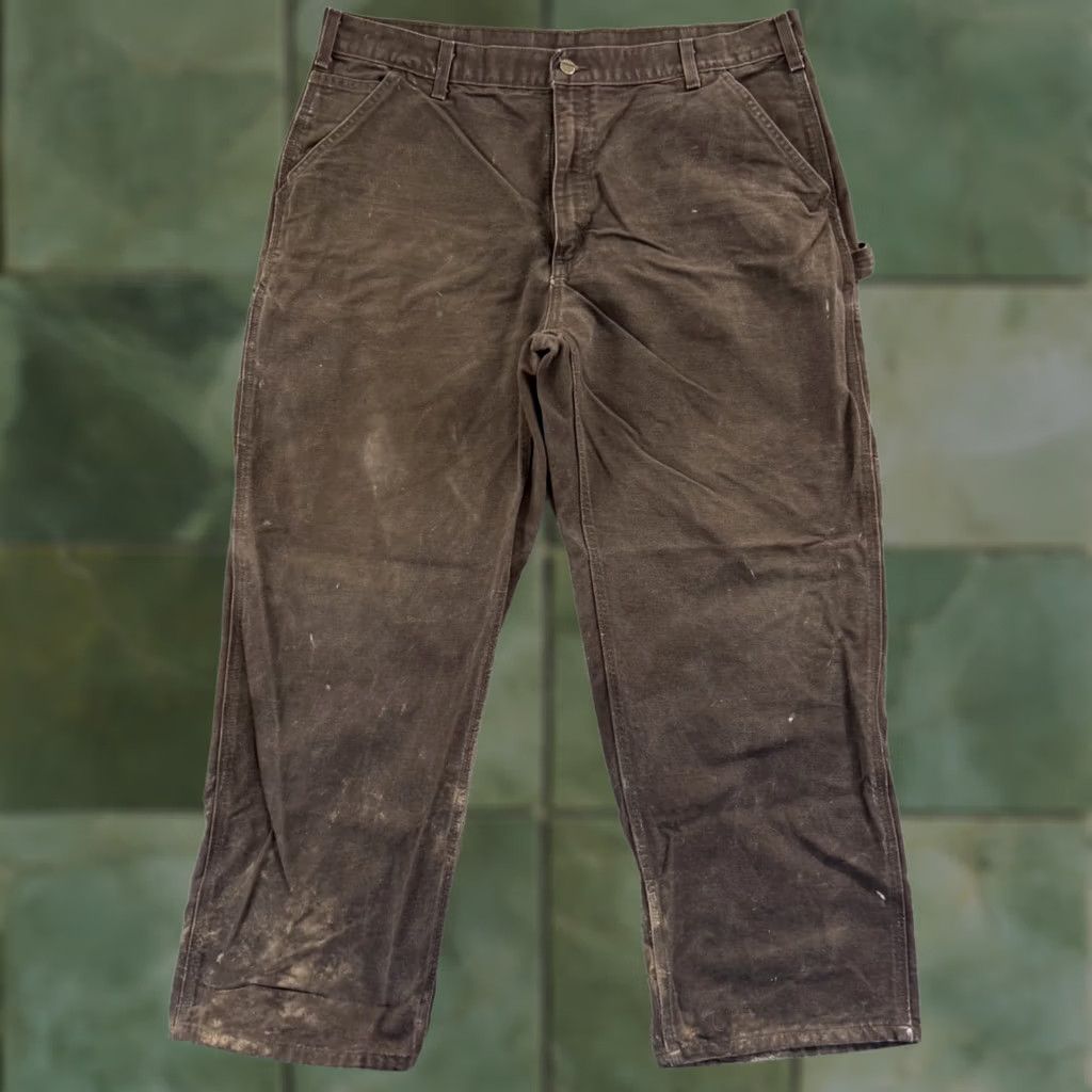 VINTAGE Carhartt Pants Mens 40x30 Carpenter Dungaree Canvas Workwear Brown Cotton Straight 5-Pocket Carhartt Logo Relaxed Mens